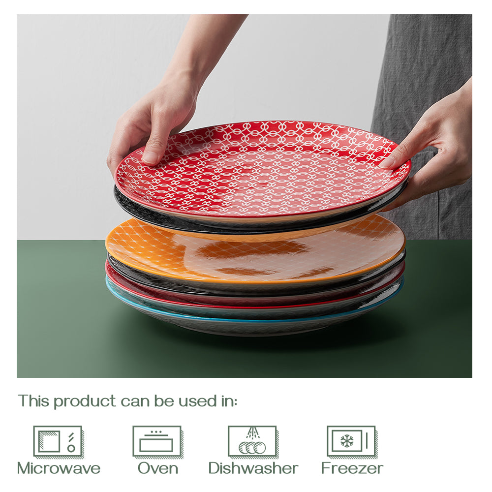 10 Inch Ceramic Dinner Plates - Set of 6, White Porcelain Plates for Everyday Dining, Restaurant & Home Use - Microwave & Dishwasher Safe