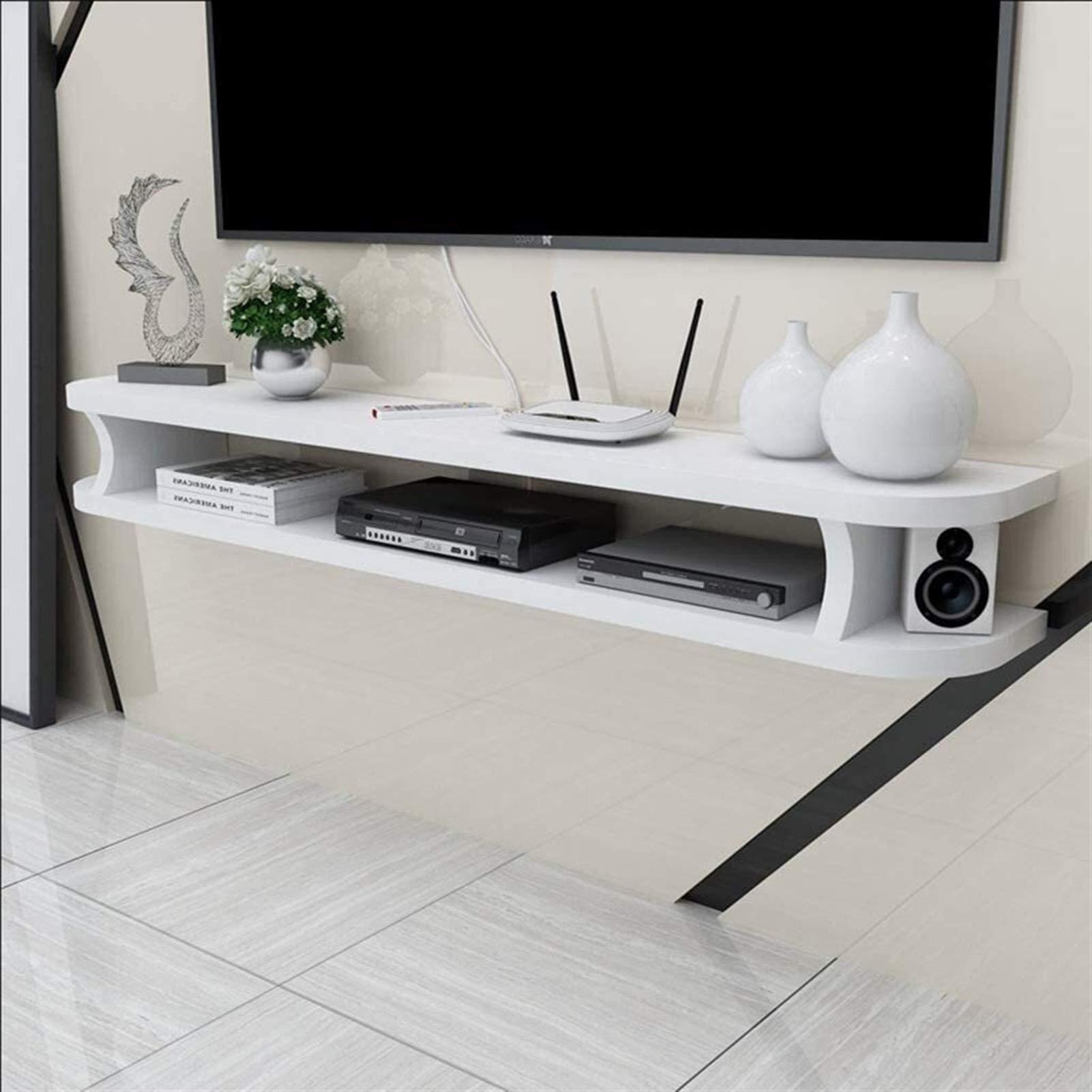 Floating Wall Shelf with Drawer - 120CM TV Stand for DVD, Satellite & Cable Box Storage - Modern Open Shelf for Living Room, Bedroom & Home Office (Color: C)
