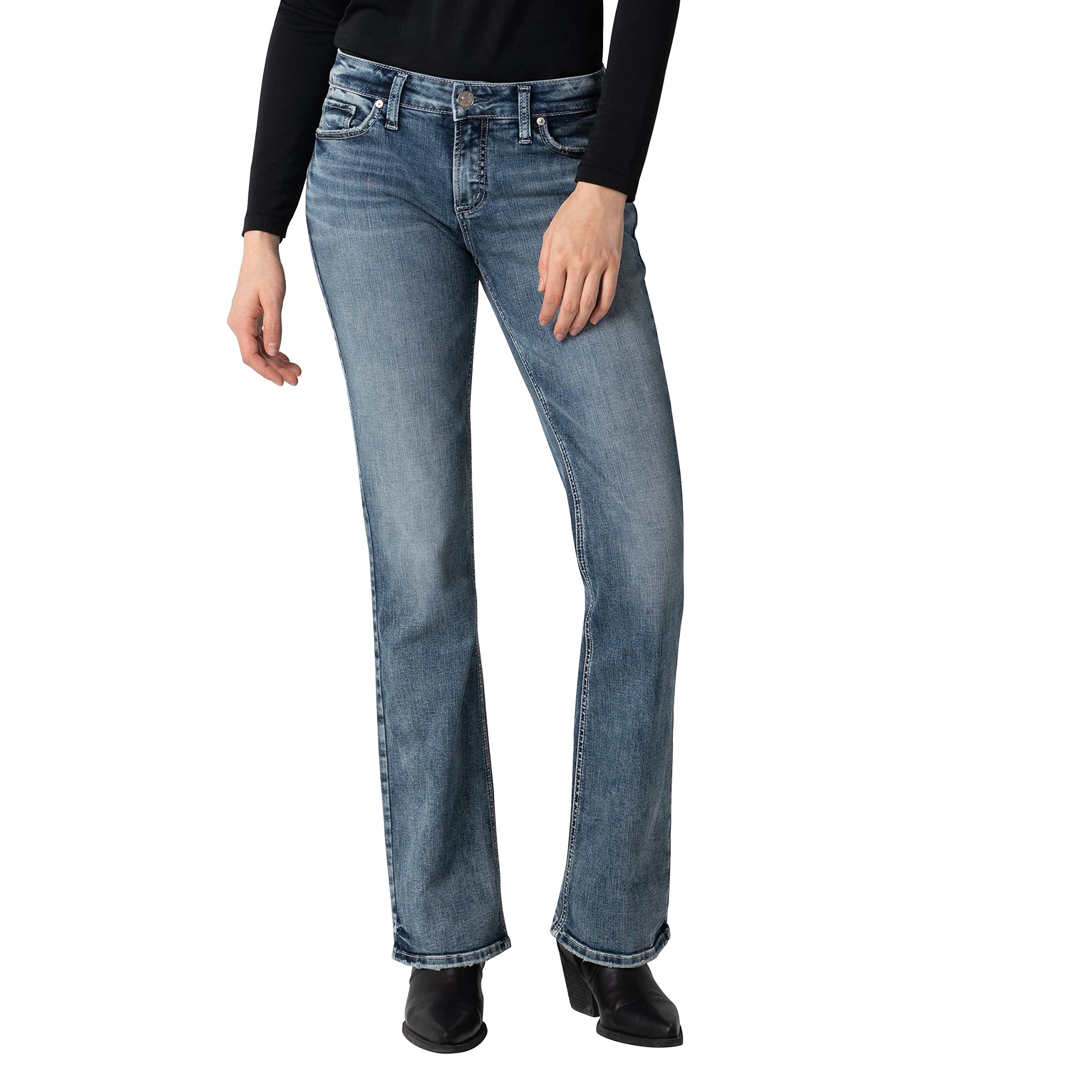 Silver Jeans Co. Women's Elyse Mid Rise Slim Bootcut Jeans - Comfortable Stretch Denim Pants for Casual Wear & Everyday Outfits