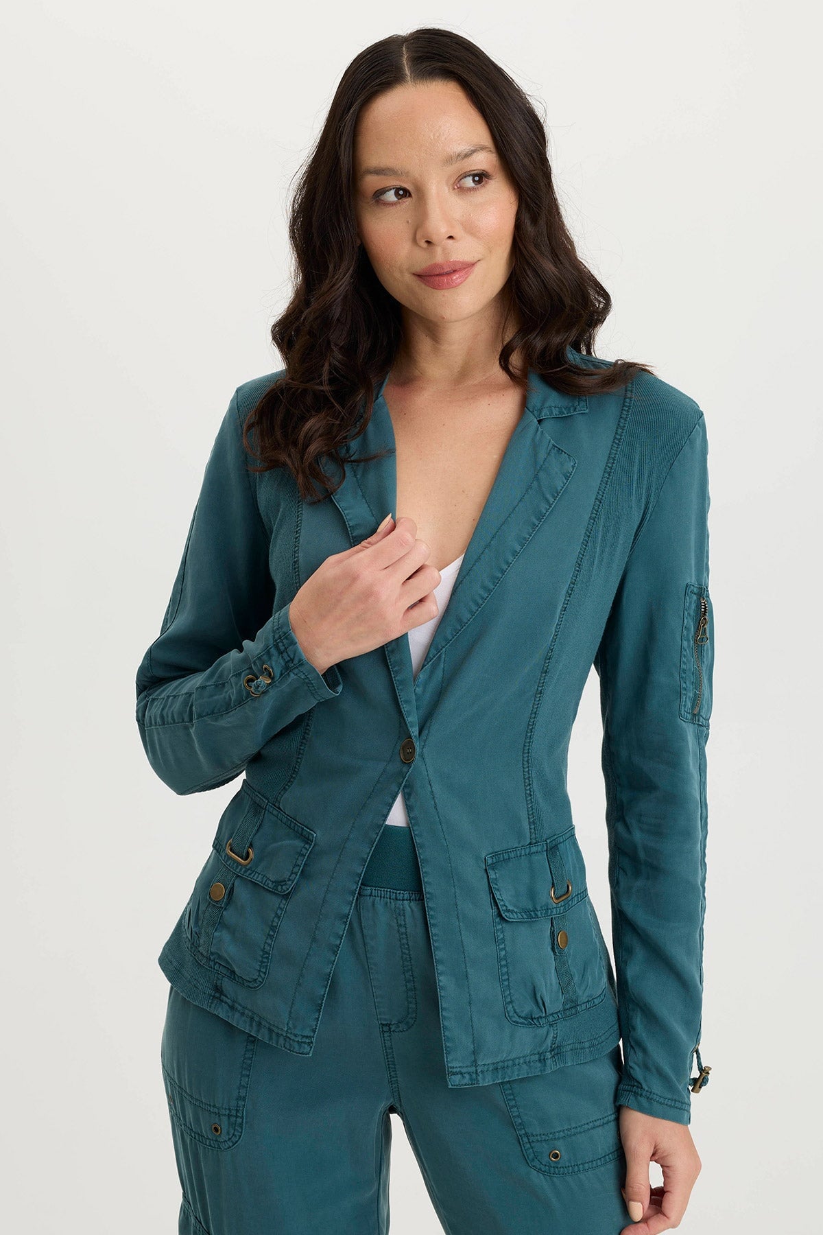 Stratford Twill & Jersey 3/4 Sleeve Blazer Jacket for Women - Office Wear, Business Casual, Spring & Fall Layering