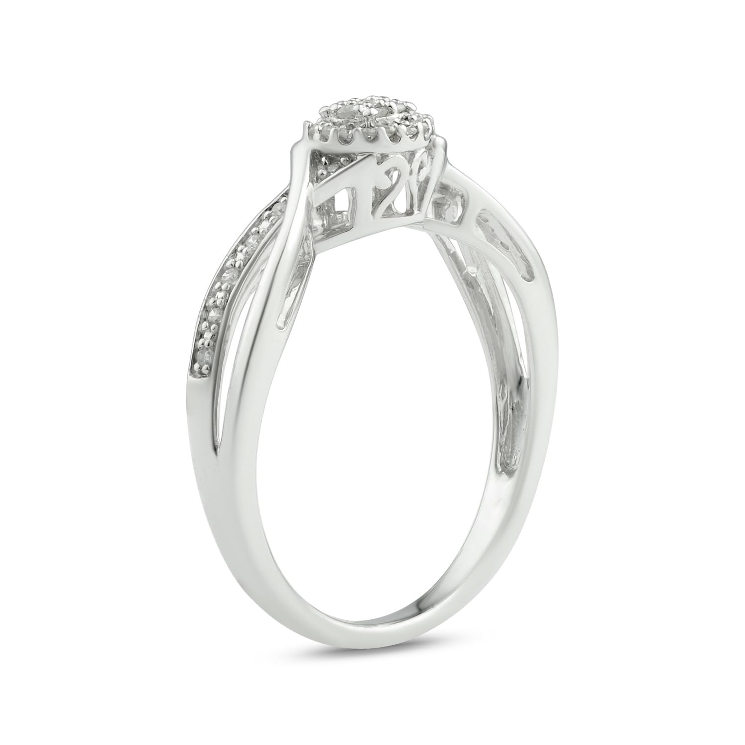 925 Sterling Silver Diamond Cluster Halo Promise Ring for Women - 1/10ct White & Black Diamonds, Bridal Engagement Ring - Perfect for Anniversaries, Proposals & Special Occasions