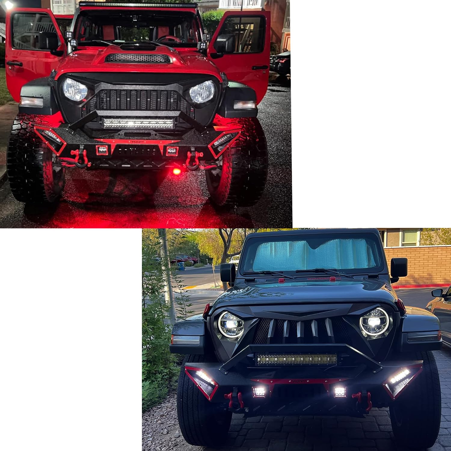 2007-2024 Jeep Wrangler JK/JL & 2020-2024 Gladiator JT Heavy-Duty Steel Front Bumper with Winch Plate, LED Lights & D-Rings (Black Textured Finish) - Off-Road Adventure & Trail Protection