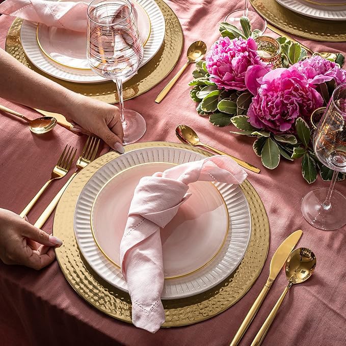 6-Pack 13 Inch Gold Stainless Steel Charger Plates with Hammered Rim - Elegant Dinner Plate Chargers for Weddings, Parties & Formal Dining - Durable & Stylish Table Setting