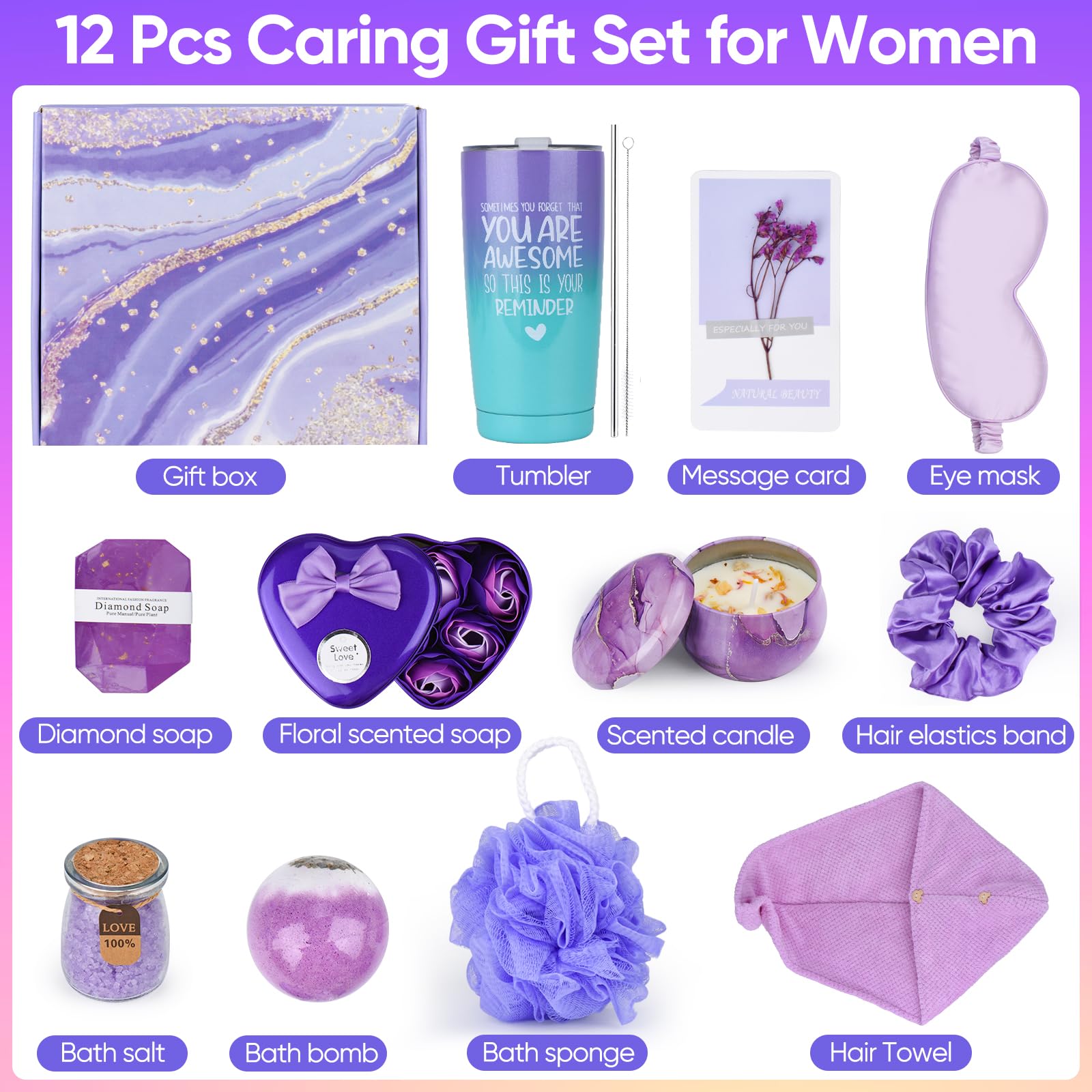 Relaxing Spa Gift Basket for Women - Self Care & Get Well Care Package - Unique Birthday, Mother's Day, Thank You Gifts for Wife, Best Friend, Sister, Coworker or Teacher - Perfect for Stress Relief, Home Spa Days & Thoughtful Surprises
