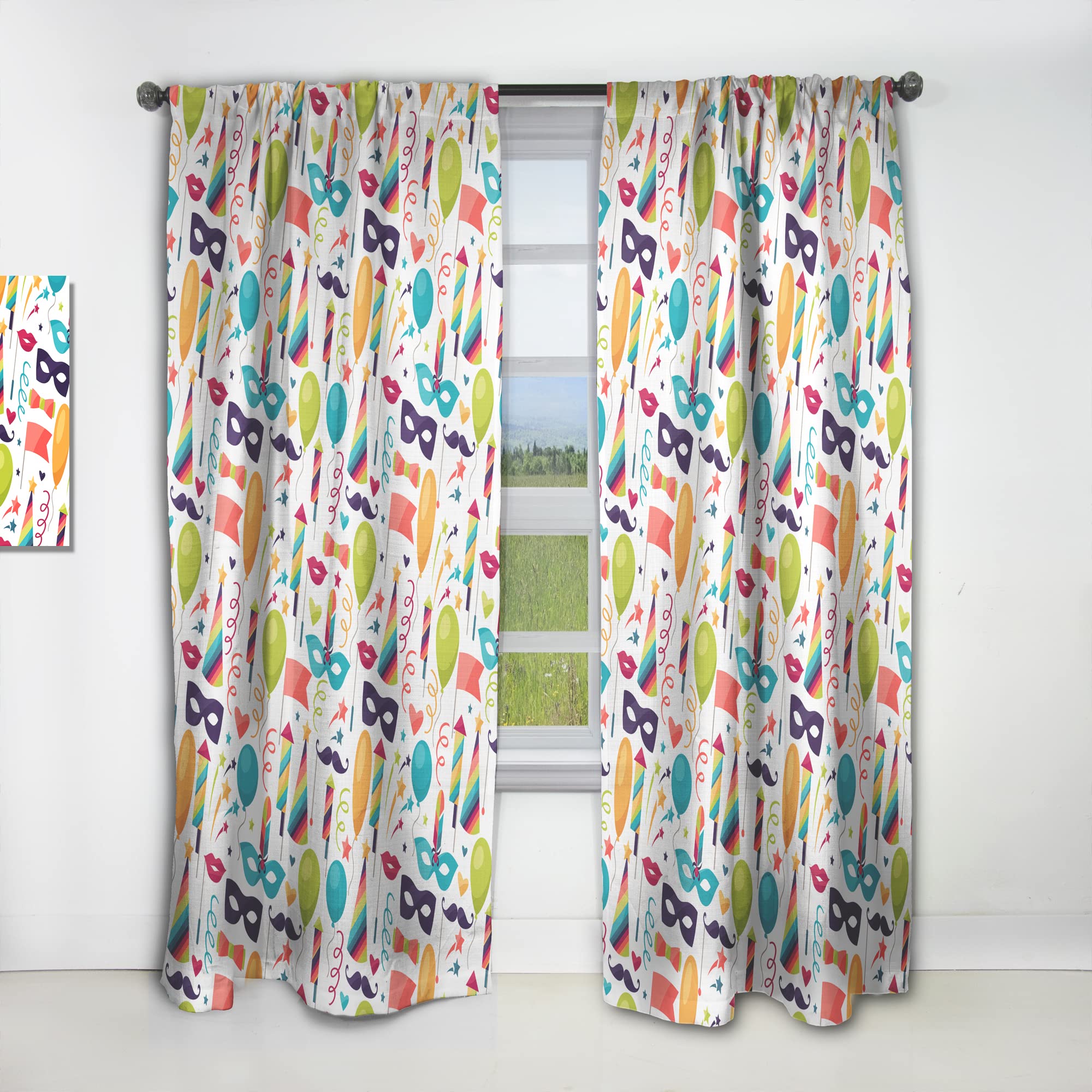 Celebration Pattern Carnival Themed Thermal Insulated Curtains - Single Panel 52x95 Inches for Bedroom & Living Room - Perfect for Parties, Holidays & Festive Home Decor