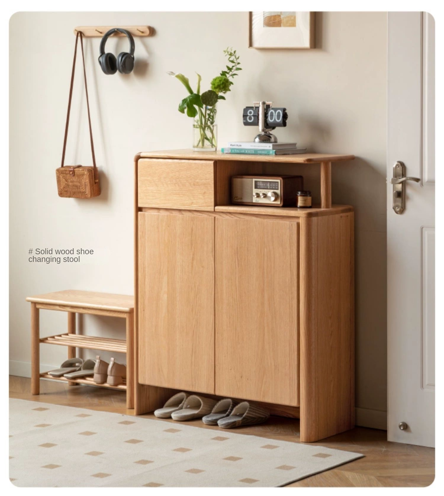 Solid Oak Wood Shoe Cabinet with Partition - Entryway Storage Organizer for Shoes, Boots & Accessories - Perfect for Porch, Mudroom, or Hallway Closet