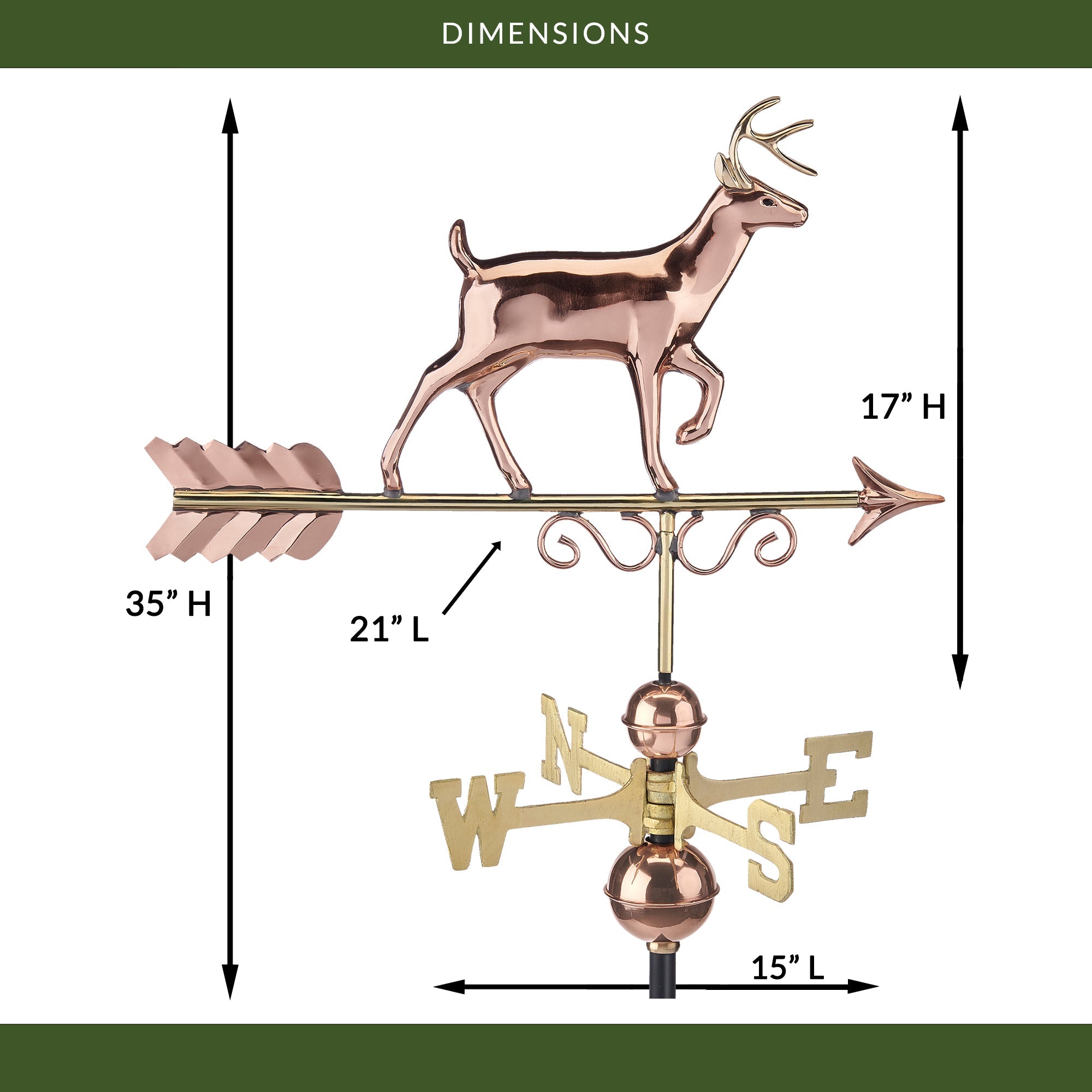 Proud Buck Weathervane - Handcrafted Metal Deer Weather Vane for Roof, Garden & Barn Decor | Rustic Outdoor Home & Farmhouse Decoration