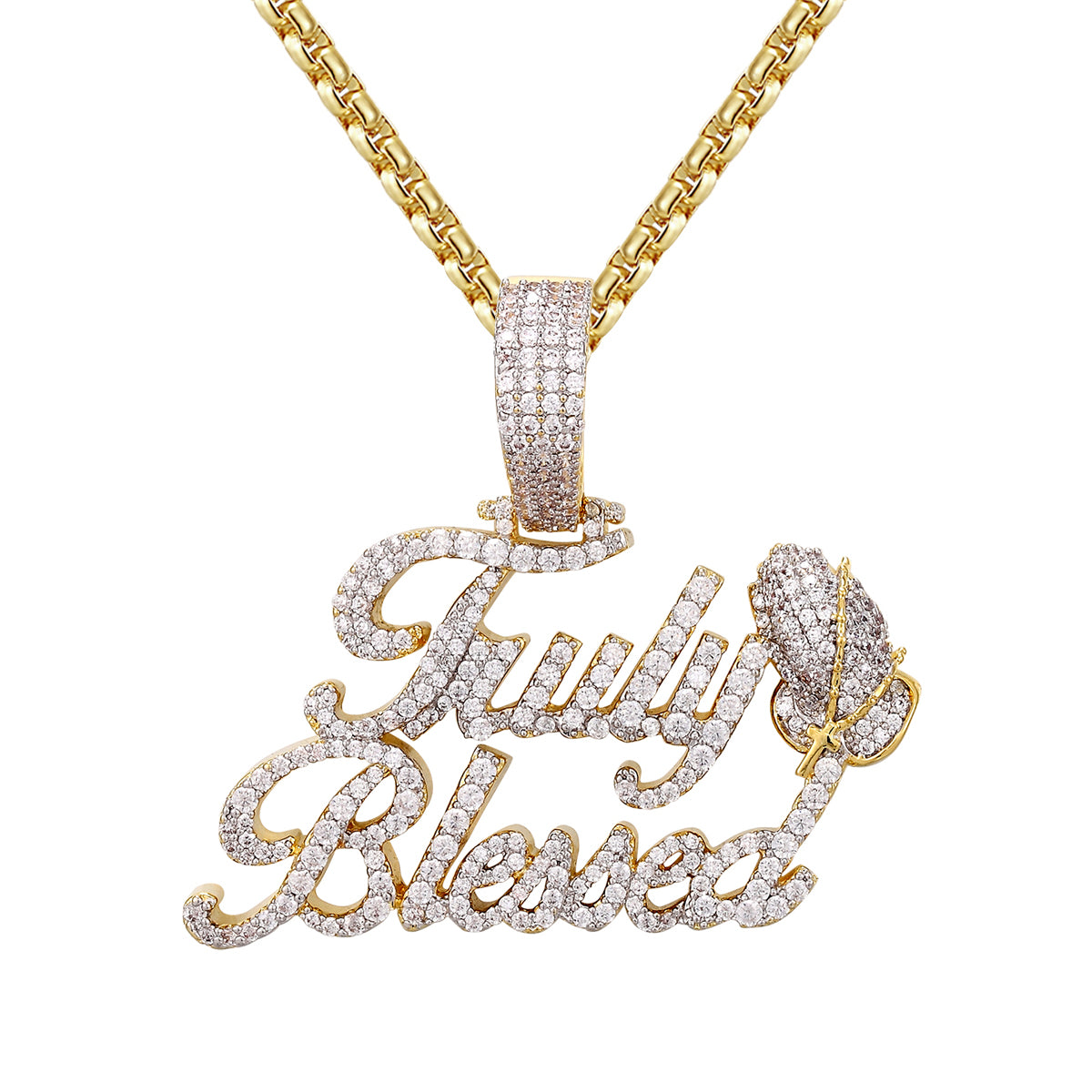 Solitaire Truly Blessed Praying Hand .925 Sterling Silver Gold Tone Pendant Necklace - Perfect for Religious Gifts, Baptism, First Communion & Daily Inspirational Jewelry