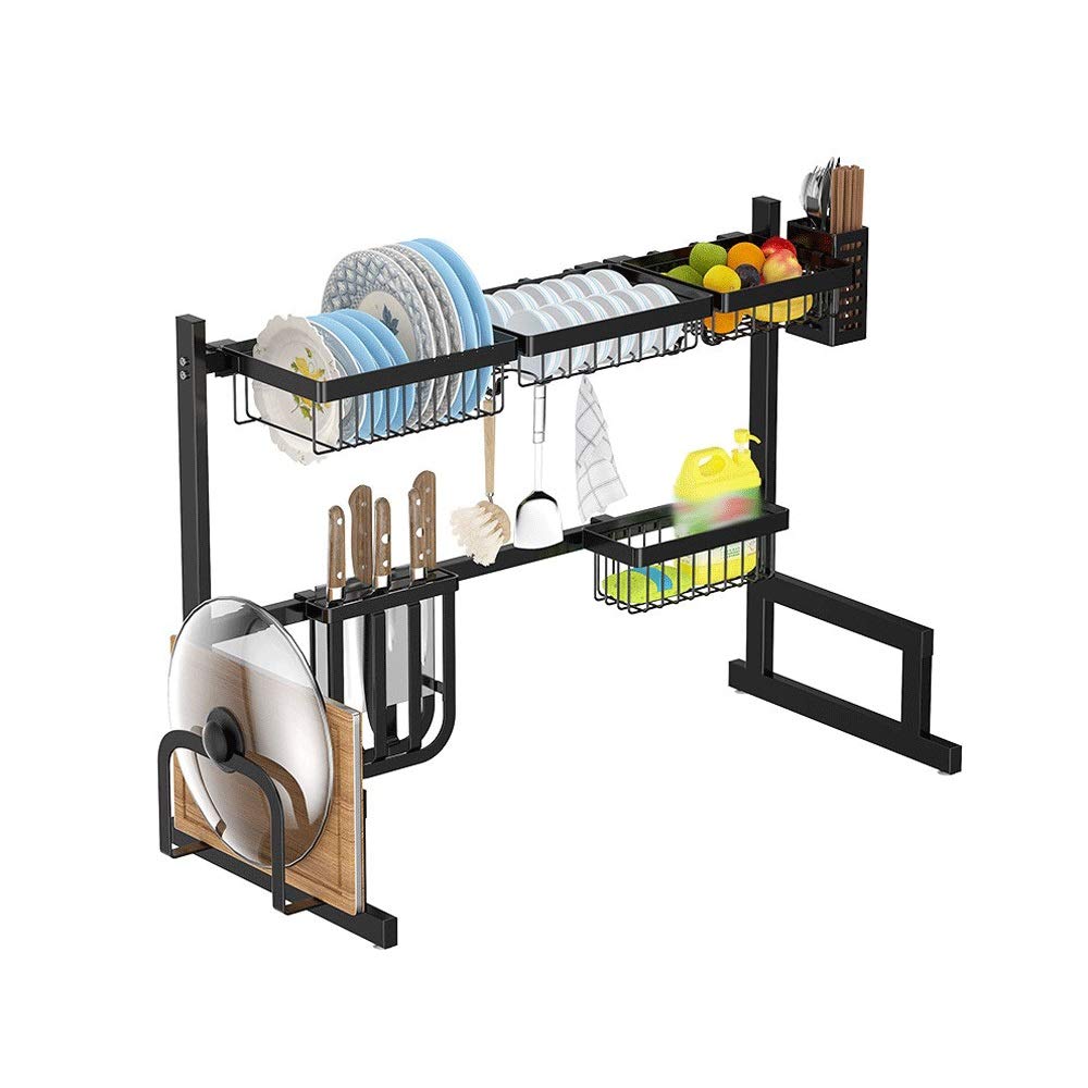 EKDSPW Over Sink Dish Drying Rack - Kitchen Shelf Organizer with Utensil Holder & Bowl Drainer - Space Saving Countertop Storage for Small Kitchens - Perfect for Drying Dishes, Organizing Sponges & Storing Kitchen Tools