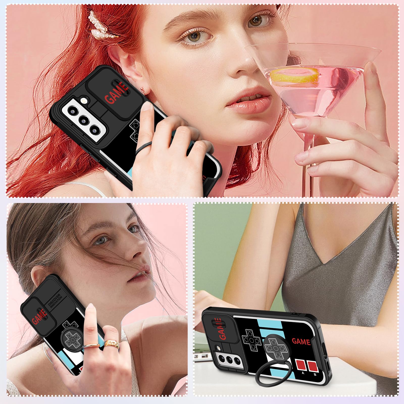 2-in-1 Samsung Galaxy S22 Case with Camera Cover & Ring Stand - Cute Cartoon Design for Women, Men, Teens & Kids - Perfect for Gaming, Work & Everyday Protection