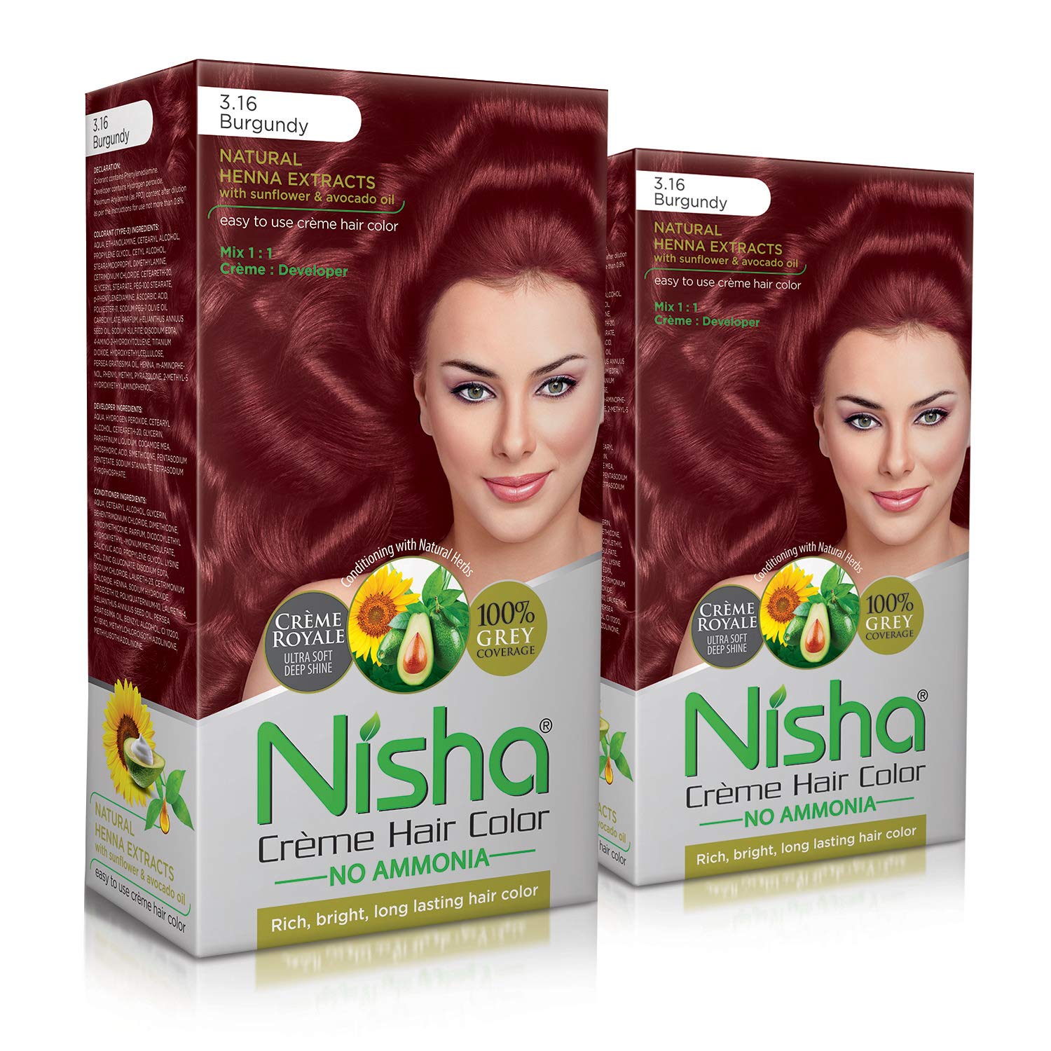 Nisha Creme Hair Color - Permanent Burgundy Hair Dye with Natural Henna Extract | 100% Grey Coverage, Ammonia-Free, Silky & Shiny Results (60g + 60ml) | Perfect for At-Home Hair Coloring, Salon-Quality Results, and Vibrant Long-Lasting Color
