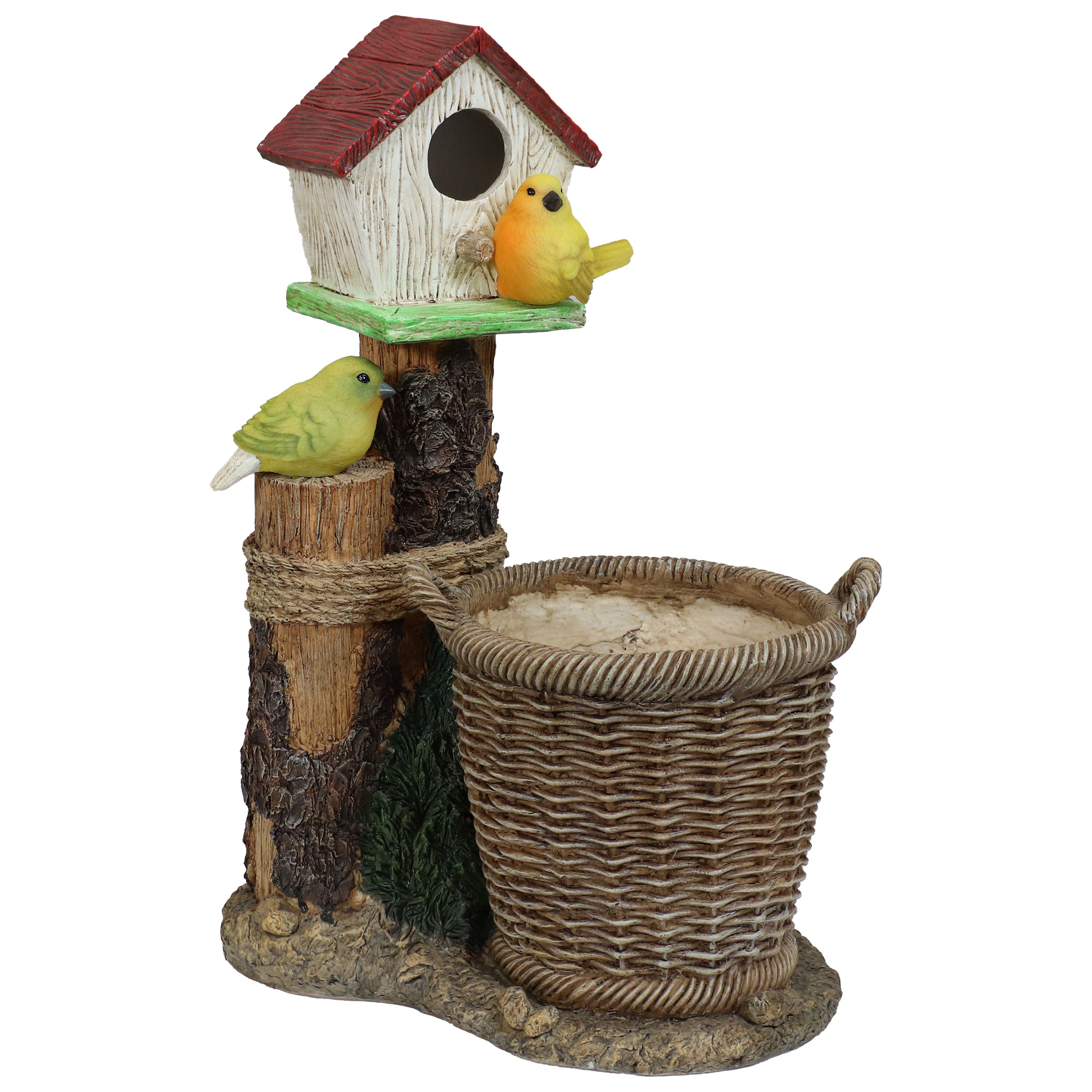 Solar-Powered Polyresin Bird House Planter with LED Lights - Outdoor Garden Decor for Patio, Yard & Lawn Decoration