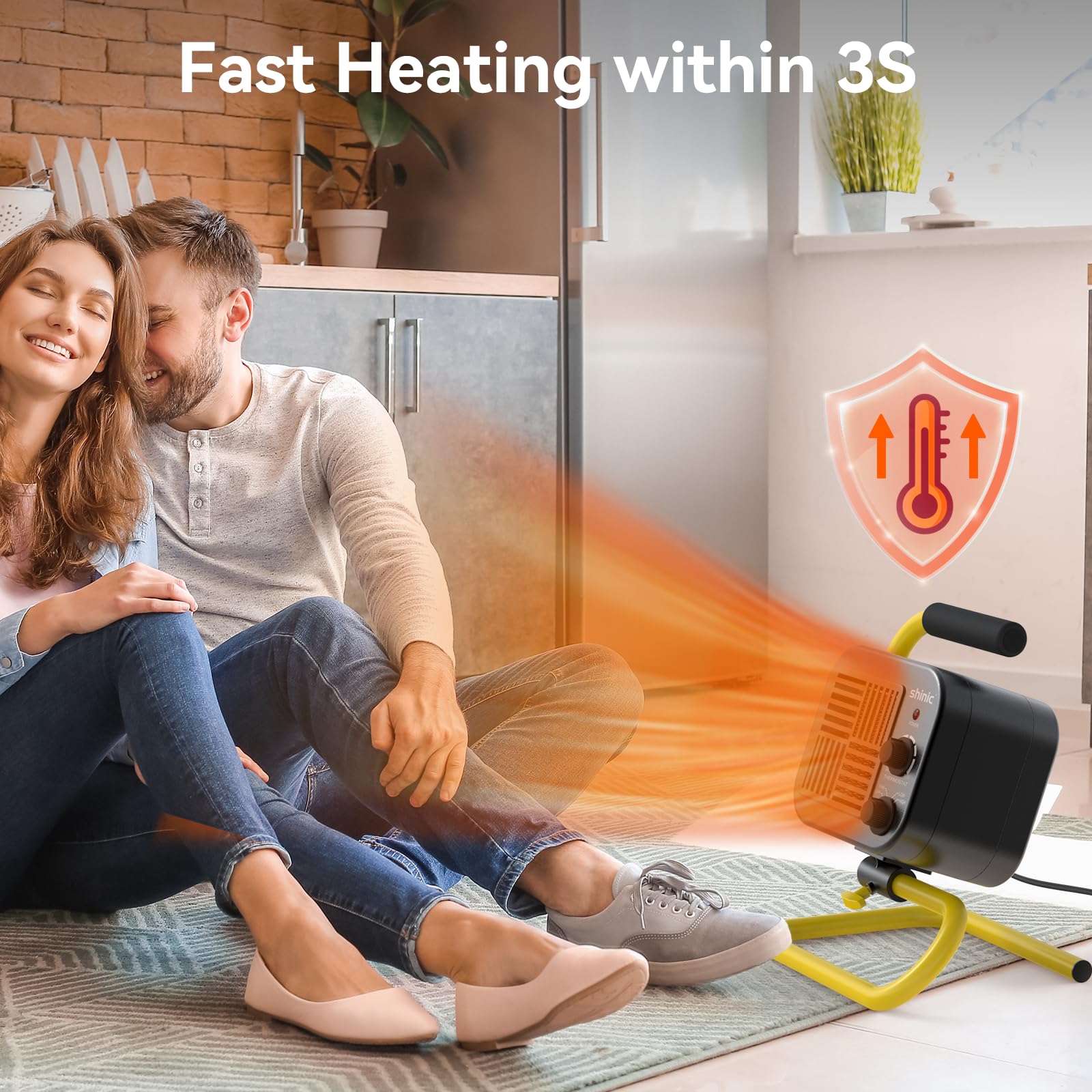 Shinic 1500W Portable Garage Heater for Indoor Use - Metal Space Heater with Adjustable Thermostat, Pivoting Head & Stable Tubular Stand - Perfect for Workshops, Greenhouses & Home Garages - Fast Heating with Safety Features