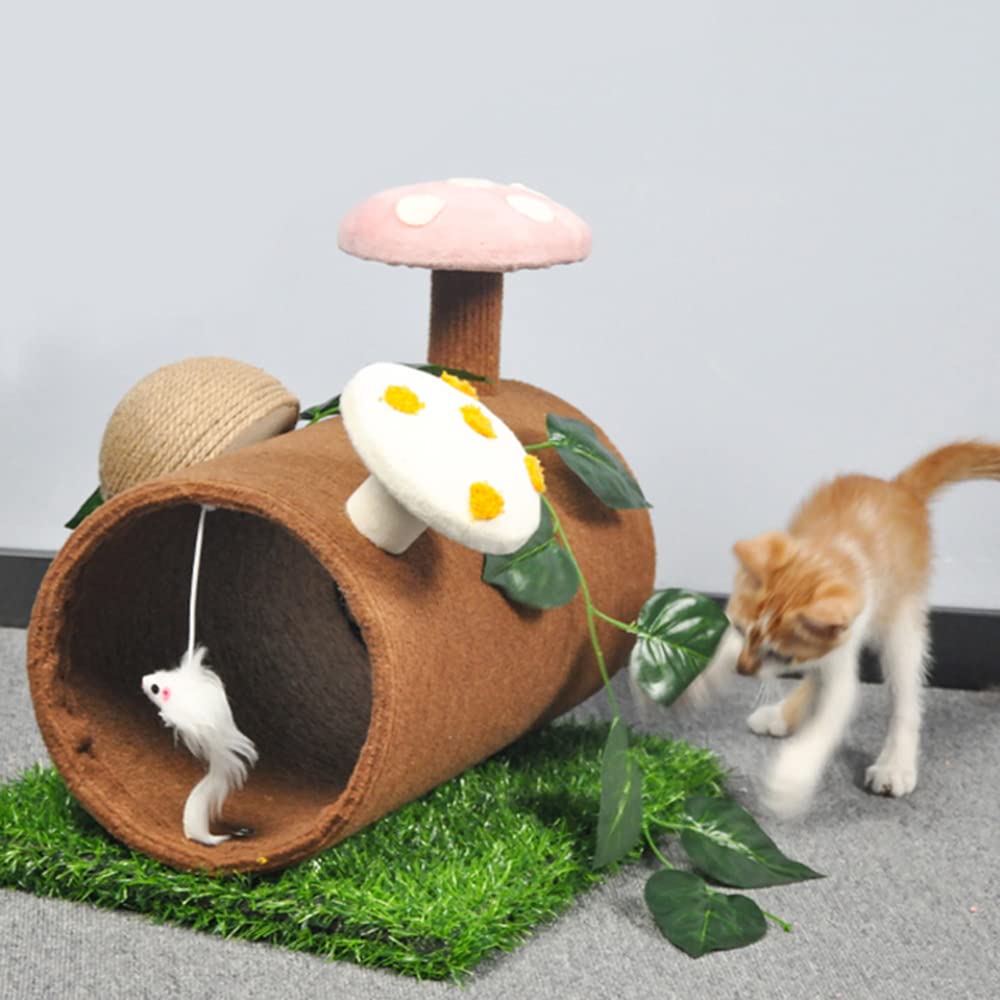 Premium Sisal-Covered Mushroom Cat Scratching Post with Hanging Toy Mouse - Durable Cat Tree for Indoor Cats - Perfect for Play, Climbing & Scratching in Living Rooms & Bedrooms