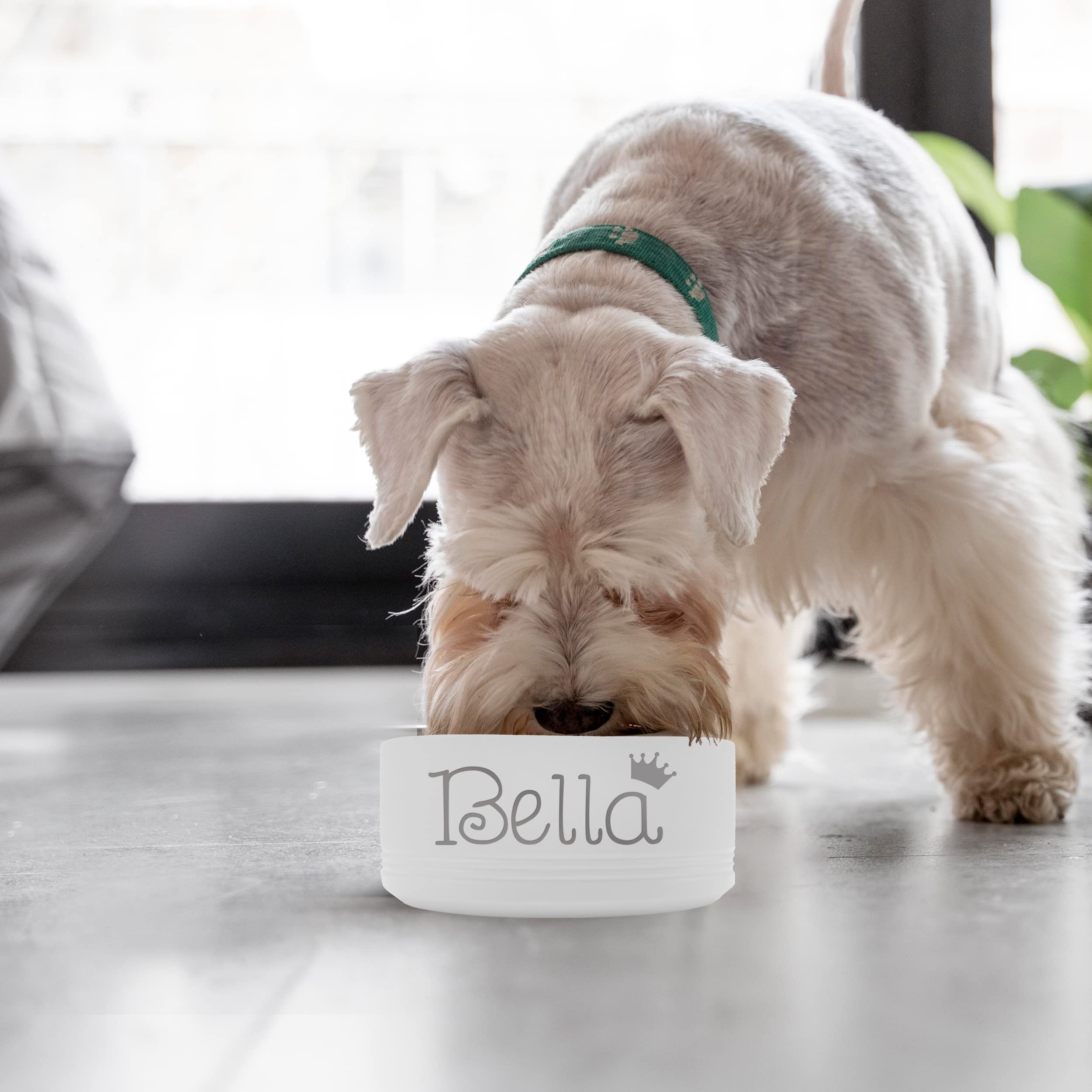 Custom Personalized Stainless Steel Dog or Cat Bowl - Engraved Pet Food & Water Dish with Non-Slip Bottom (Small 18oz, White) | Perfect for Home, Travel & Gifts
