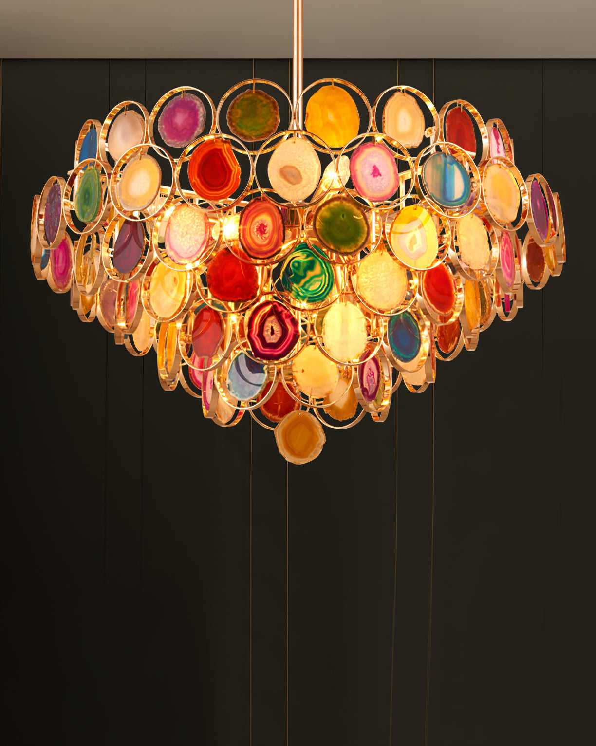 Natural Carnelian Gemstone Chandelier - Handcrafted Bohemian Crystal Beaded Ceiling Light Fixture for Living Room, Dining Room & Bedroom Decor