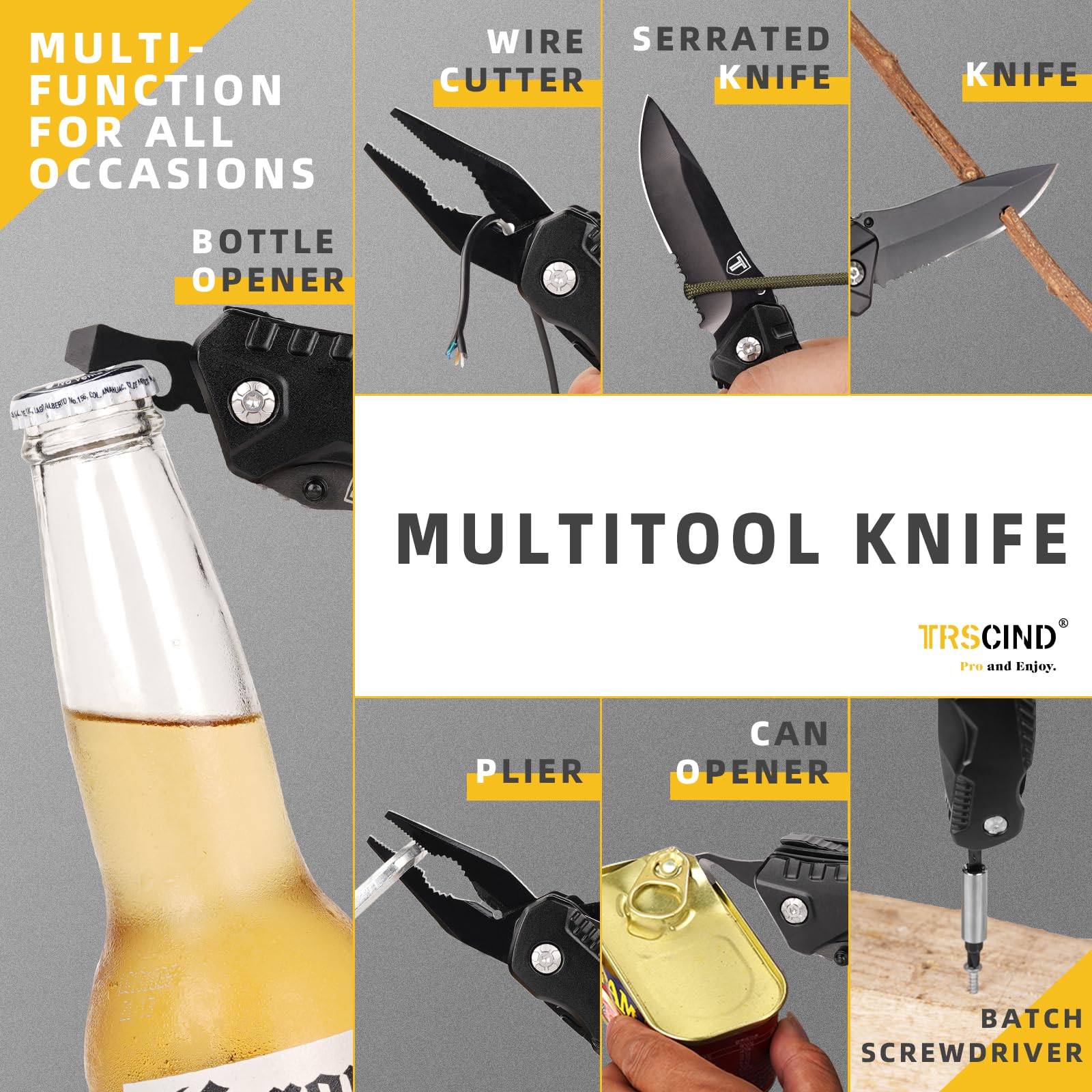 TRSCIND Pocket Knife Multitool - 12-in-1 Stainless Steel Camping Knife with Pliers, Screwdrivers & Bottle Opener | Perfect Gift for Men, Dad, Husband | Great for Outdoor Survival, Fishing, Hiking & Camping Adventures