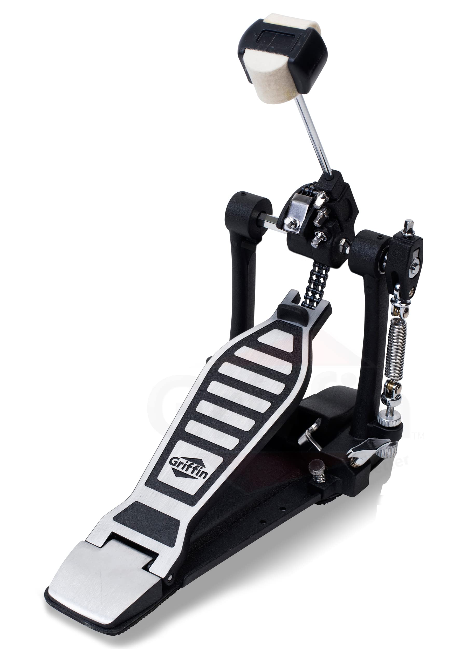 Griffin 3-Piece Drum Set - Single Kick Bass Pedal, Drum Throne & Snare Stand | Heavy-Duty Double Chain Drive Pedal & Adjustable Drum Seat | Perfect for Rock, Metal & Live Performances | Home Studio & Professional Drum Kit Accessories