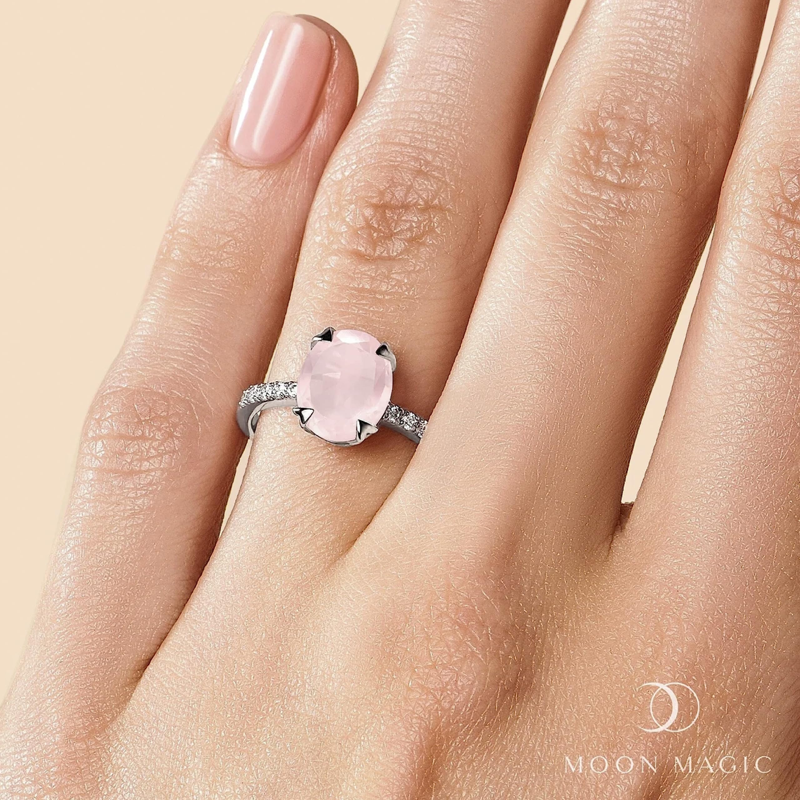 Moon Magic - Authentic Rainbow Moonstone, Ruby, Garnet, Rose Quartz, Obsidian, Amethyst & Opal Rings in Real 925 Sterling Silver & 18k Rose Gold - Women's Birthstone Jewelry for Everyday Wear, Gifts & Special Occasions