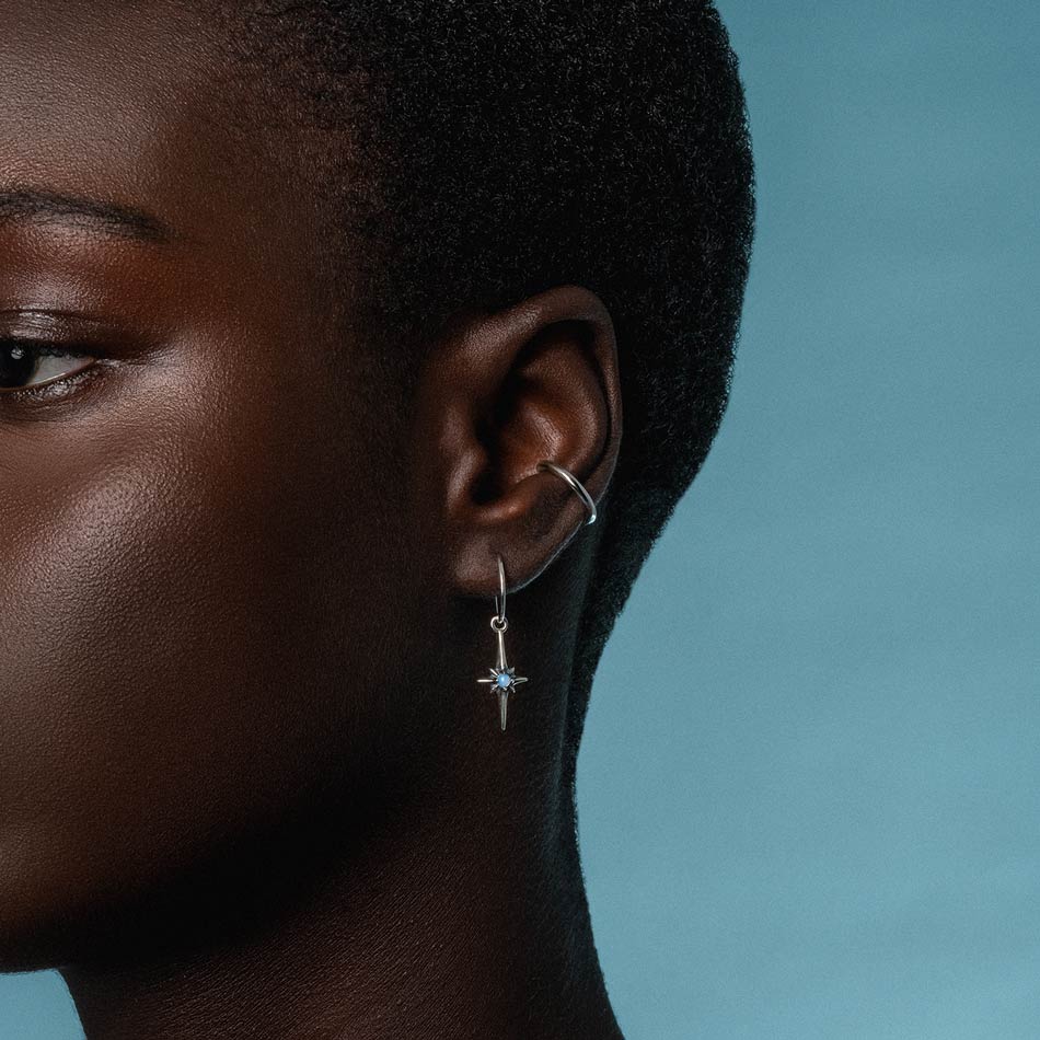 NOVA. Star Flare Opalite Hoop Earrings in Silver - Elegant Dangle Earrings for Women, Perfect for Parties, Weddings & Everyday Wear