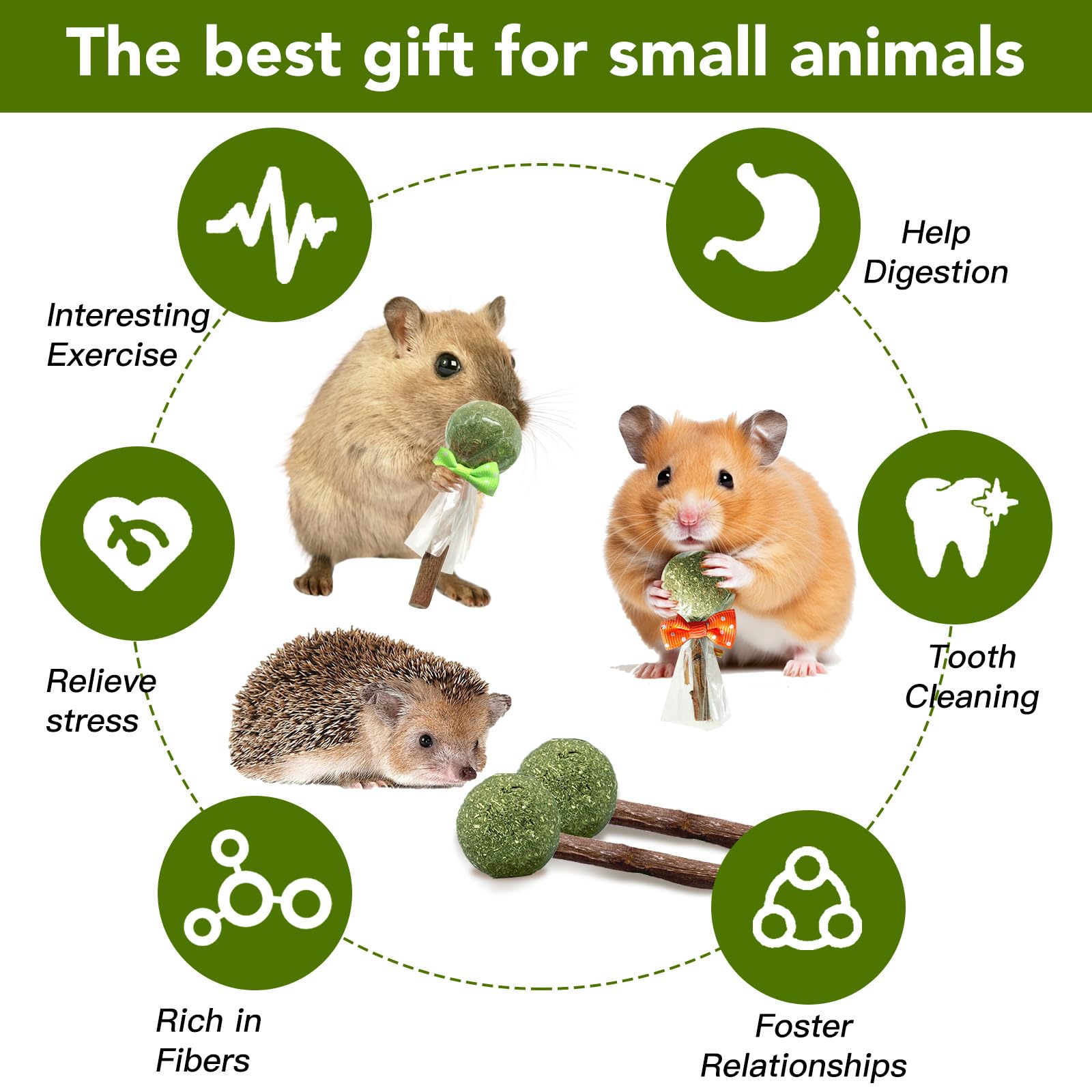 Natural Rabbit Chew Toys - 18 Pack Lollipop Style Small Animal Treats for Teeth Health | Perfect for Bunnies, Guinea Pigs & Hamsters | Cage Enrichment & Stress Relief
