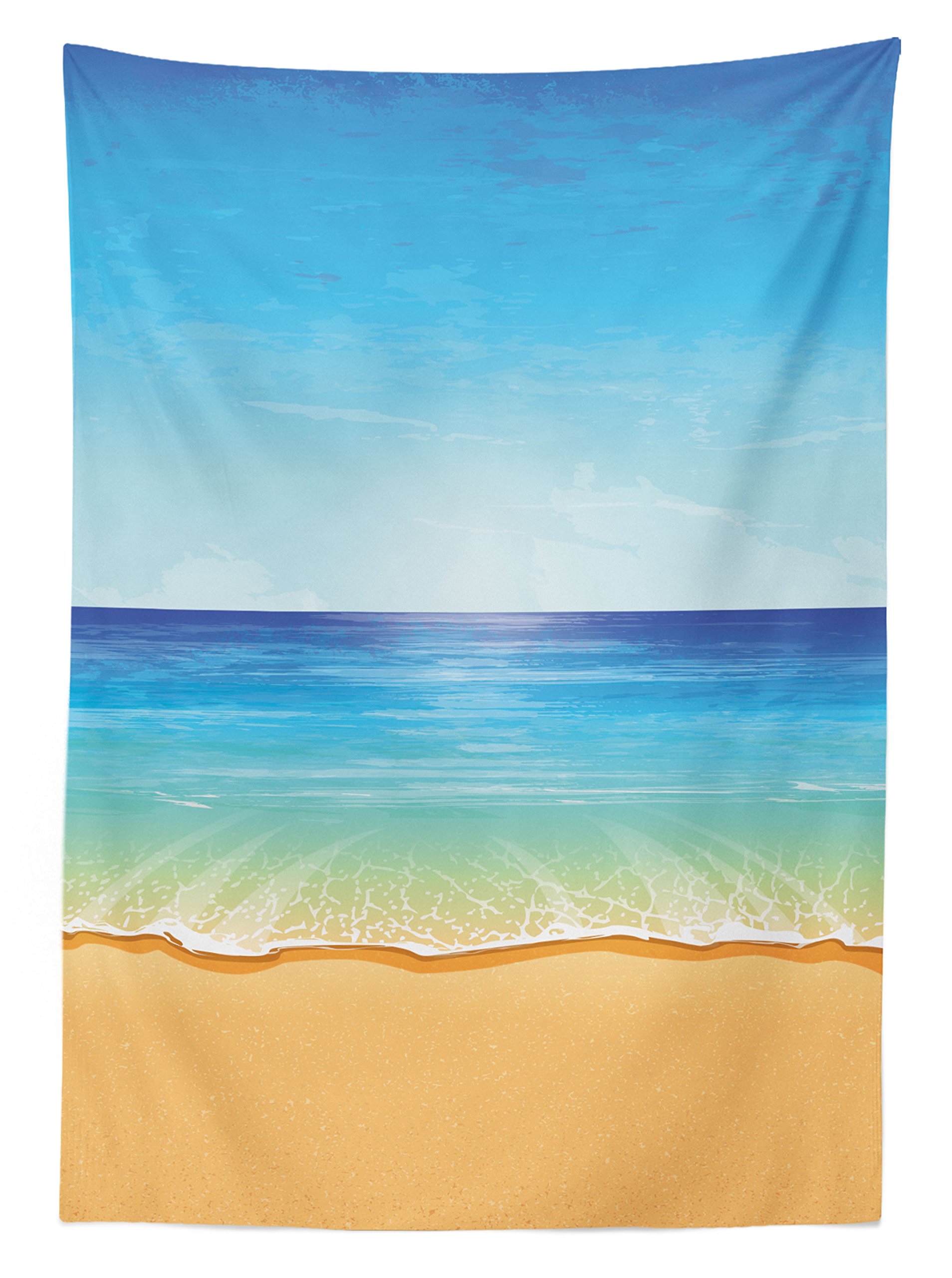 Ambesonne Ocean Themed Outdoor Tablecloth - Waterproof Washable Picnic Table Cover with Tropical Beach Sand & Sea Print, 58