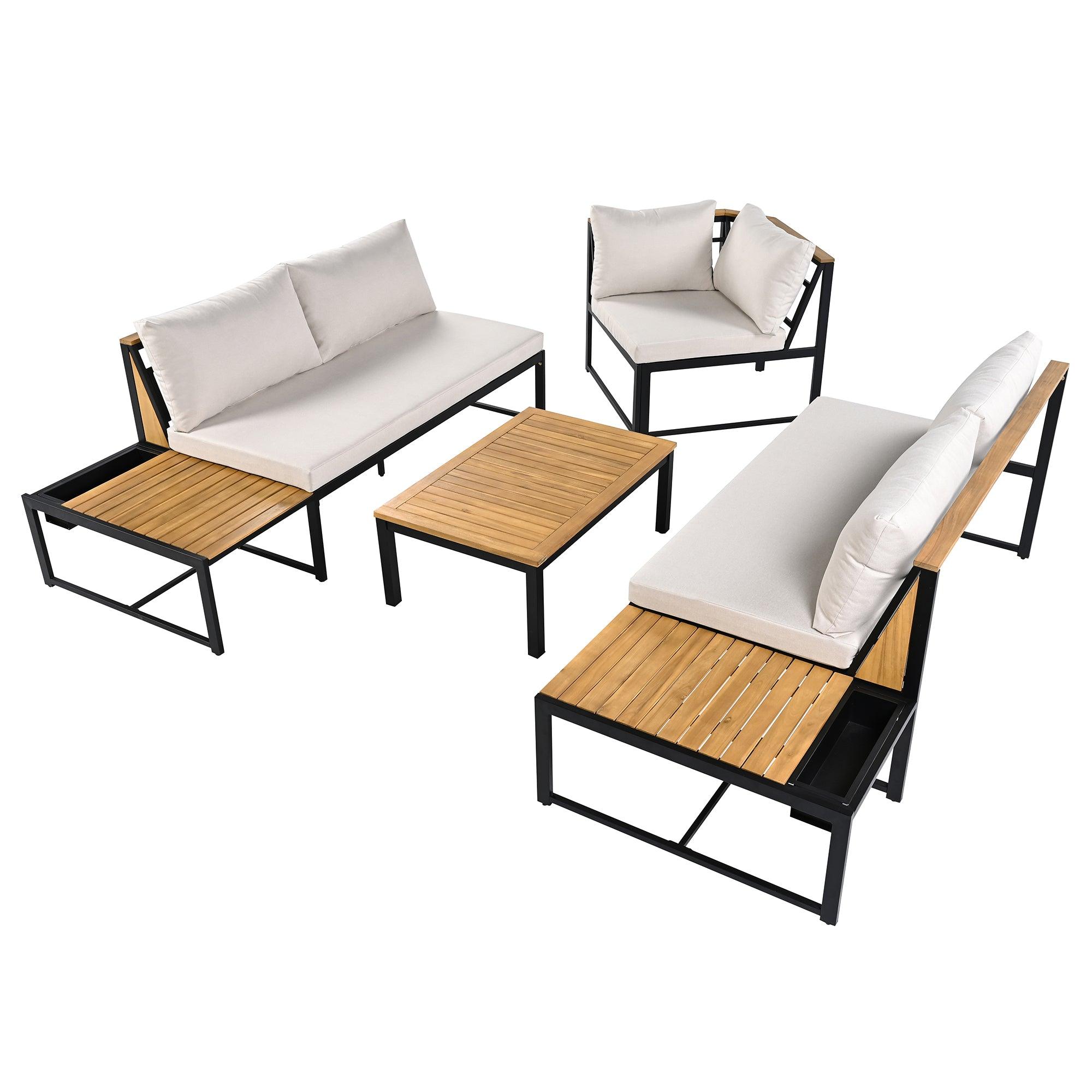 4-Piece Outdoor Patio Furniture Set with Loveseats & Waterproof Cushions - Durable Iron Wood Design for Garden, Backyard, Poolside - Perfect for Relaxing, Entertaining & Outdoor Dining