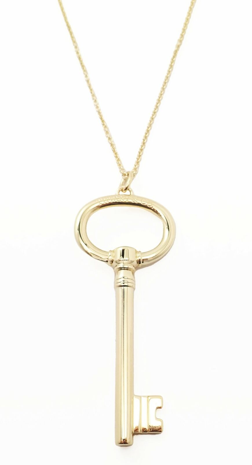 Authentic Tiffany & Co 18k Yellow Gold Oval Key Pendant Necklace - Elegant Jewelry Gift for Women, Perfect for Anniversaries, Birthdays & Special Occasions