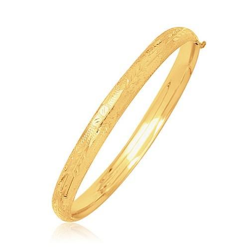 14K Yellow Gold Dome Motif Children's Bangle Bracelet with Diamond Cuts - Size 5.5