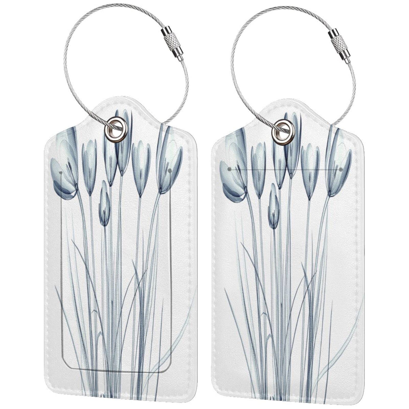 Wozukia Crocus Luggage Tags with Stainless Steel Loop - 4 Pack X-Ray Flower Design PU Leather Suitcase ID Tags for Travel - Perfect for Airports, Cruise Ships & Business Trips (Men & Women)