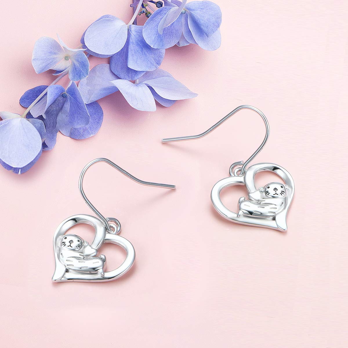 Yearace 925 Sterling Silver Sea Otter Dangle Earrings for Women & Teens - Cute Animal Jewelry Gift for Birthday, Christmas & Everyday Wear