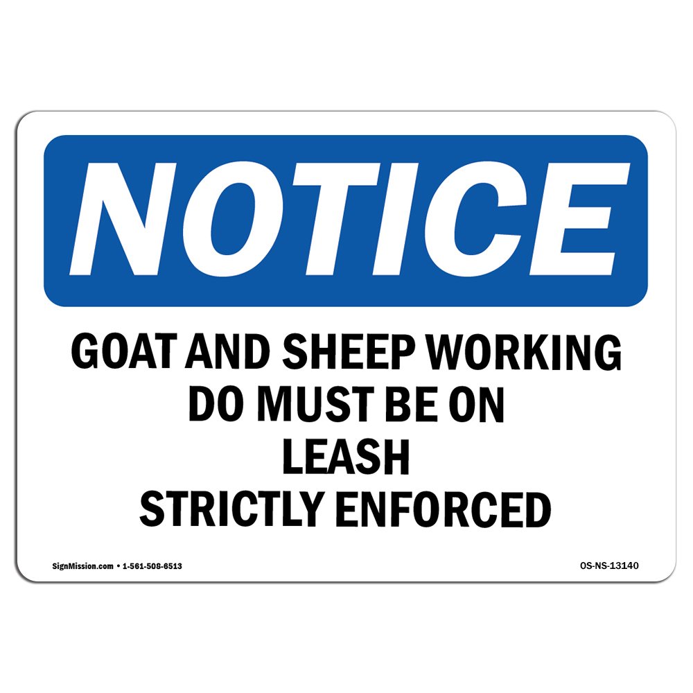 OSHA Compliant Aluminum Sign - 'Goat & Sheep Working Dogs Must Be On Leash' for Business Safety | Durable Work Site, Warehouse & Shop Sign | Made in USA | Perfect for Farms, Construction Sites & Animal Handling Areas
