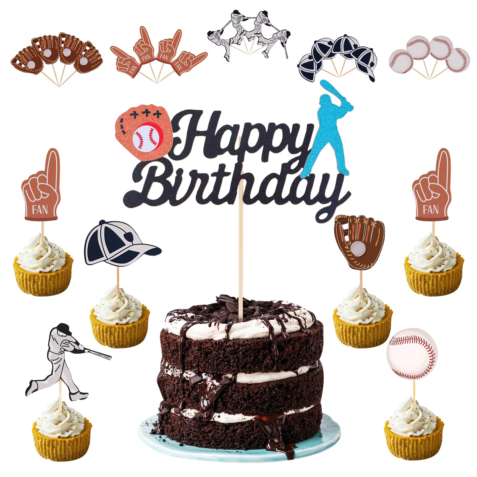 Baseball Birthday Party Cake Topper Set - 21Pcs Sports Theme Cupcake Toppers for Boys & Girls, Baseball Player Cake Decorations - Perfect for Rookie of the Year Parties, Baby Showers & Sports-Themed Celebrations