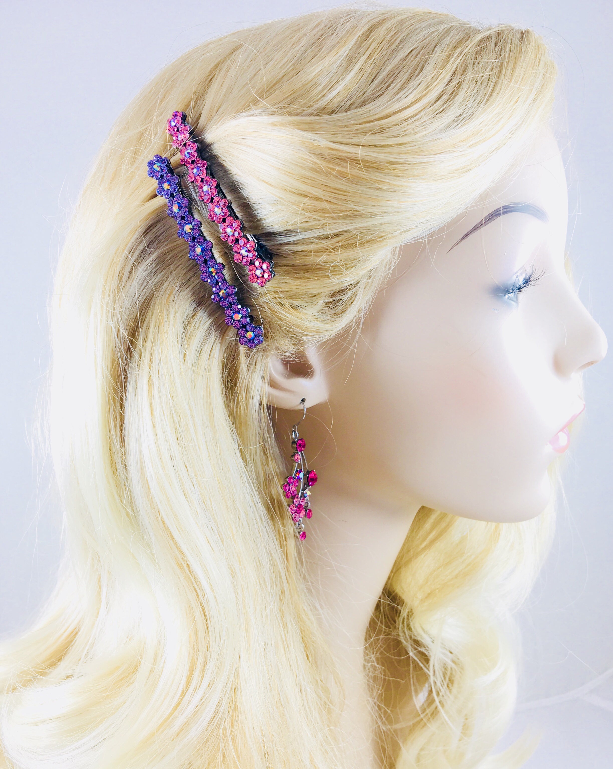 Swarovski Crystal Small Daisy Barrette Hair Clip - Black Base with Blue, Pink, Red, Purple, Green, Gray, Brown & AB Colors | Perfect for Weddings, Parties & Everyday Hair Accessories