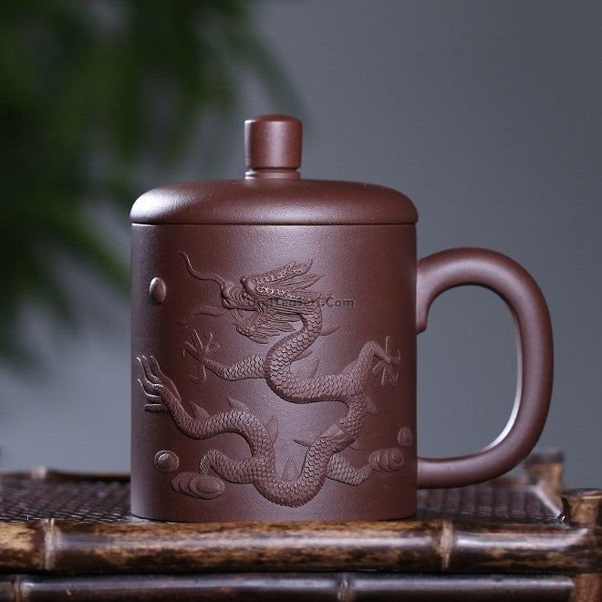 Handmade Yixing Purple Clay Dragon Carved Tea Cup - Authentic Chinese Ceramic Teacup for Oolong, Pu-erh & Green Tea - Perfect for Tea Ceremonies, Gifts & Home Decor