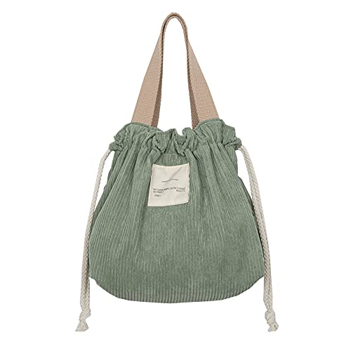 Pastel Green Corduroy Lunch Bag for Women - Cute Aesthetic Drawstring Lunch Box & Hand Bag - Perfect for Work, School, Picnics & Outdoor Activities