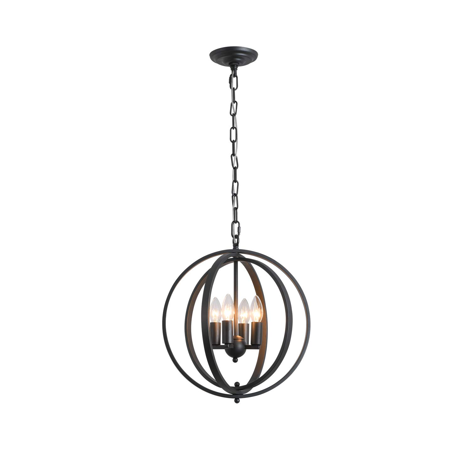 Modern Black Globe Chandelier - 4-Light Pendant Fixture for Dining Room, Living Room, Bedroom, Bar & Kitchen | Elegant Lighting for Home & Commercial Spaces