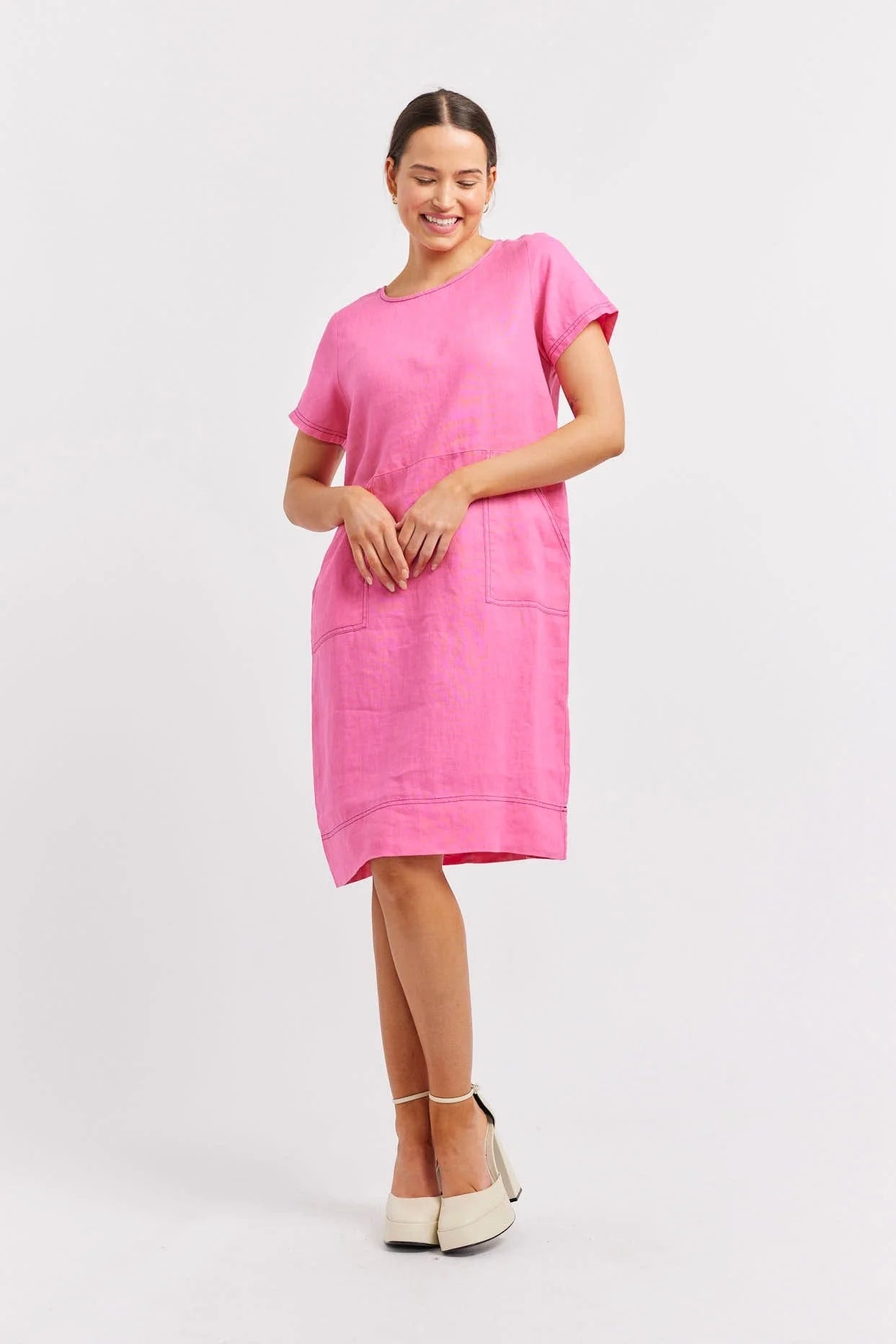 Chiara Linen Dress in Lipstick - Elegant & Comfortable Summer Dress for Women | Perfect for Beach, Vacation & Casual Outings