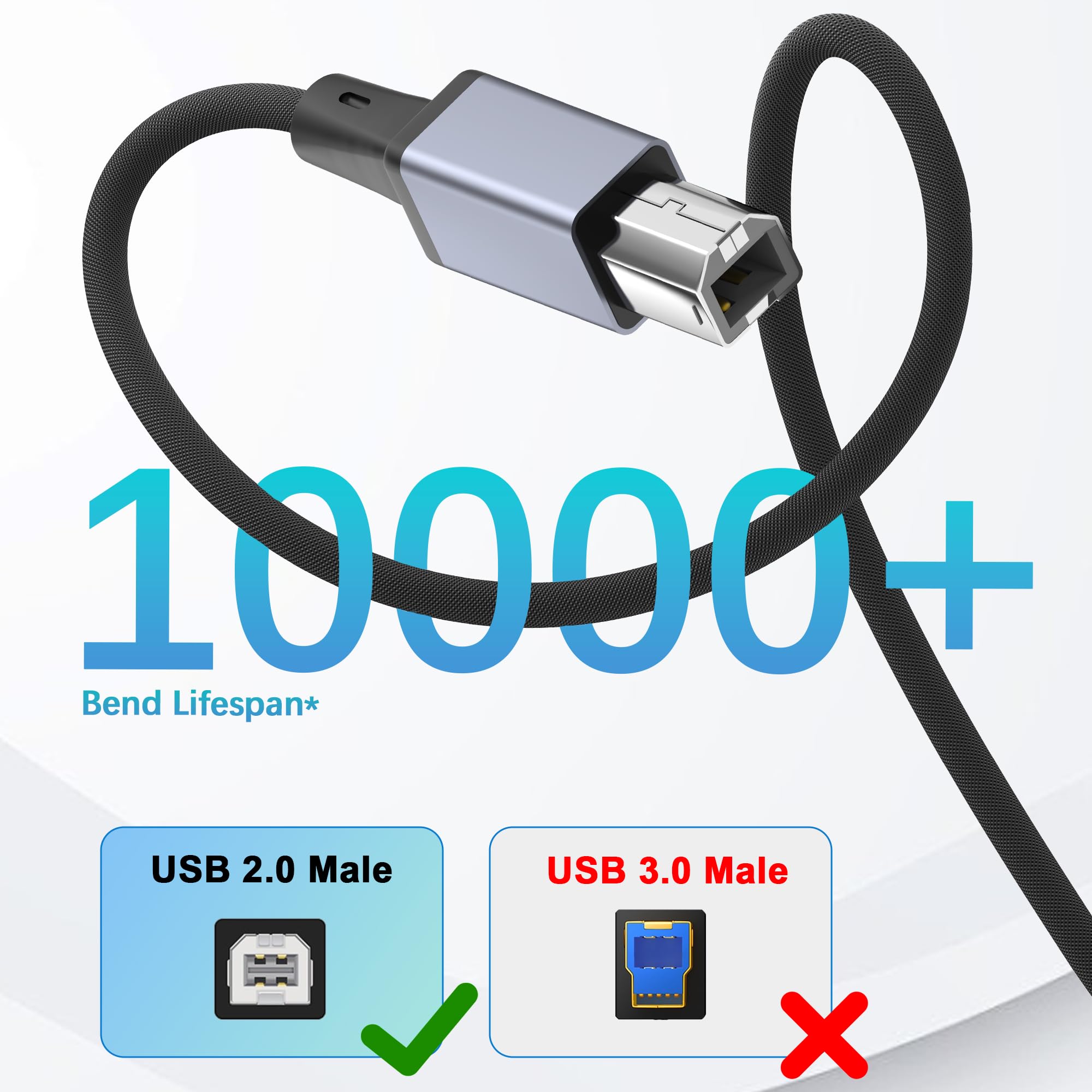 Premium MIDI USB Cable - USB A to USB B 2.0, USB C to USB B, Lightning to USB B - 3.3FT Nylon Braided for Yamaha, Casio Digital Pianos, MIDI Controllers & Printers - Compatible with MacBook Pro - Perfect for Music Production, Studio Recording & Home Office Use