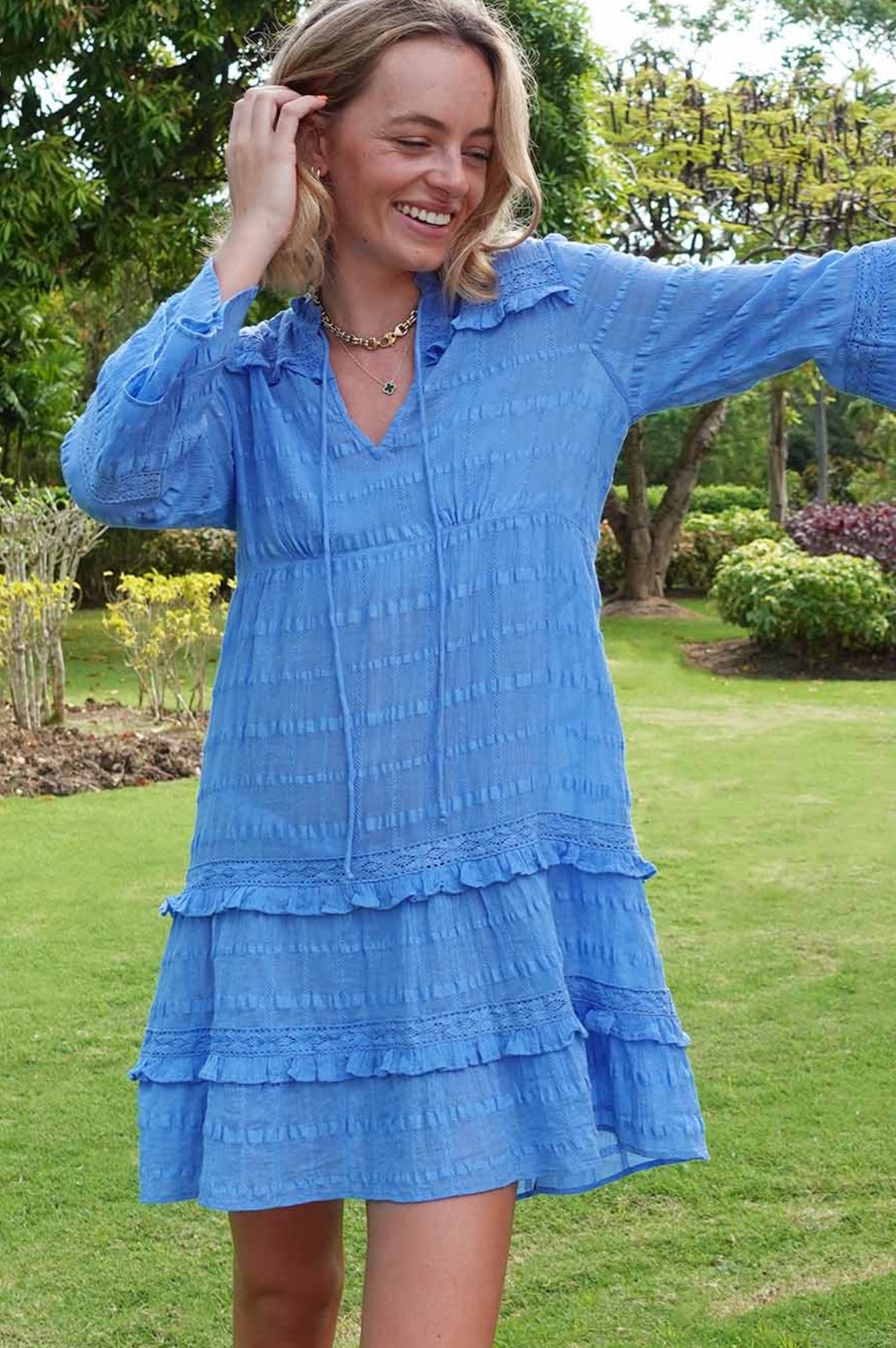 Stylish Molly Kaftan Dress in Cornflower Blue - Perfect for Beach Vacations, Summer Parties & Boho Fashion