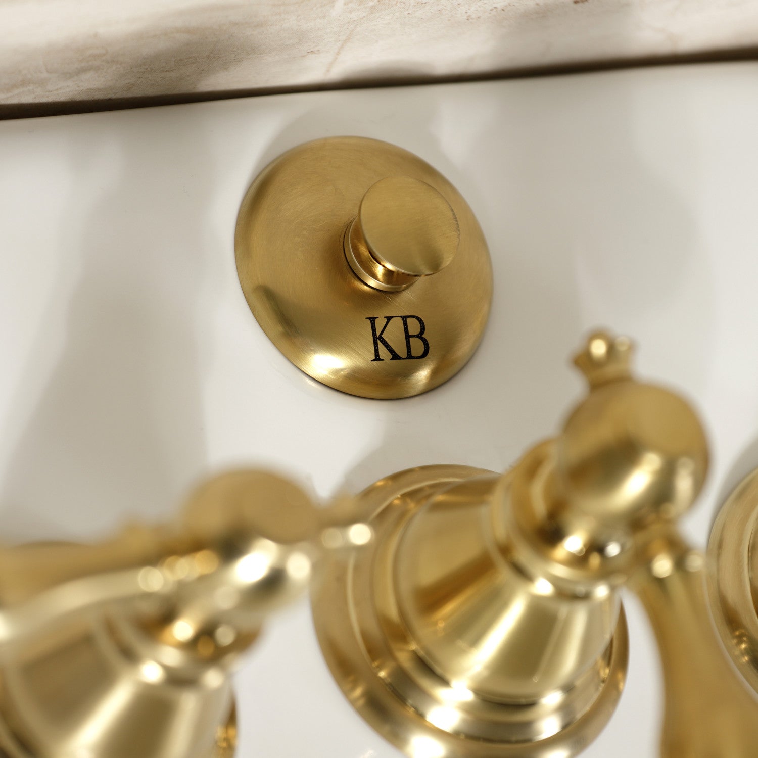 KB327ACL Brushed Brass 3-Handle Deck Mount Bidet Faucet with Vertical Spray & Brass Pop-Up - Perfect for Modern Bathrooms, Powder Rooms & Luxury Home Upgrades