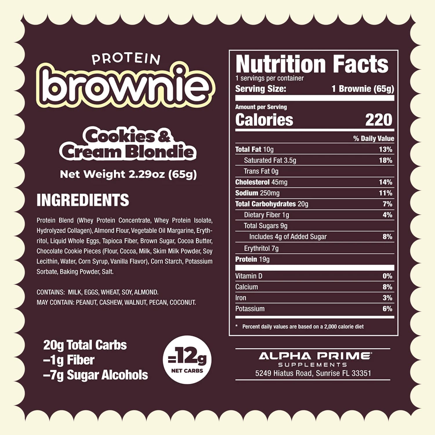 Alpha Prime Protein Brownie - High Protein, Low Sugar Snack Bars (12pk) for Fitness & Energy