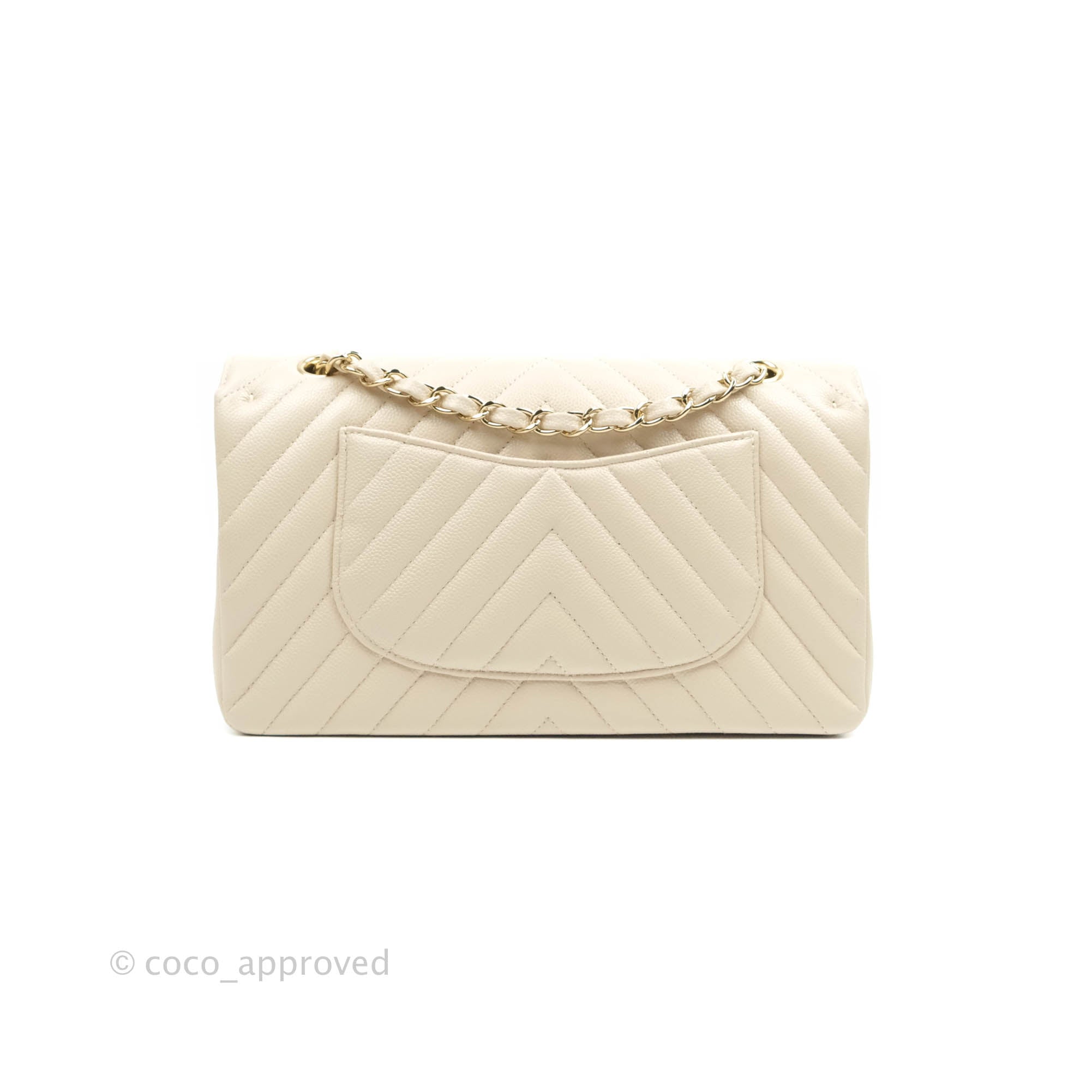 Chanel Classic Medium Double Flap Bag - Chevron Light Beige Caviar Leather with Gold Hardware (20B Collection) | Luxury Crossbody Purse for Women, Perfect for Date Nights & Special Occasions