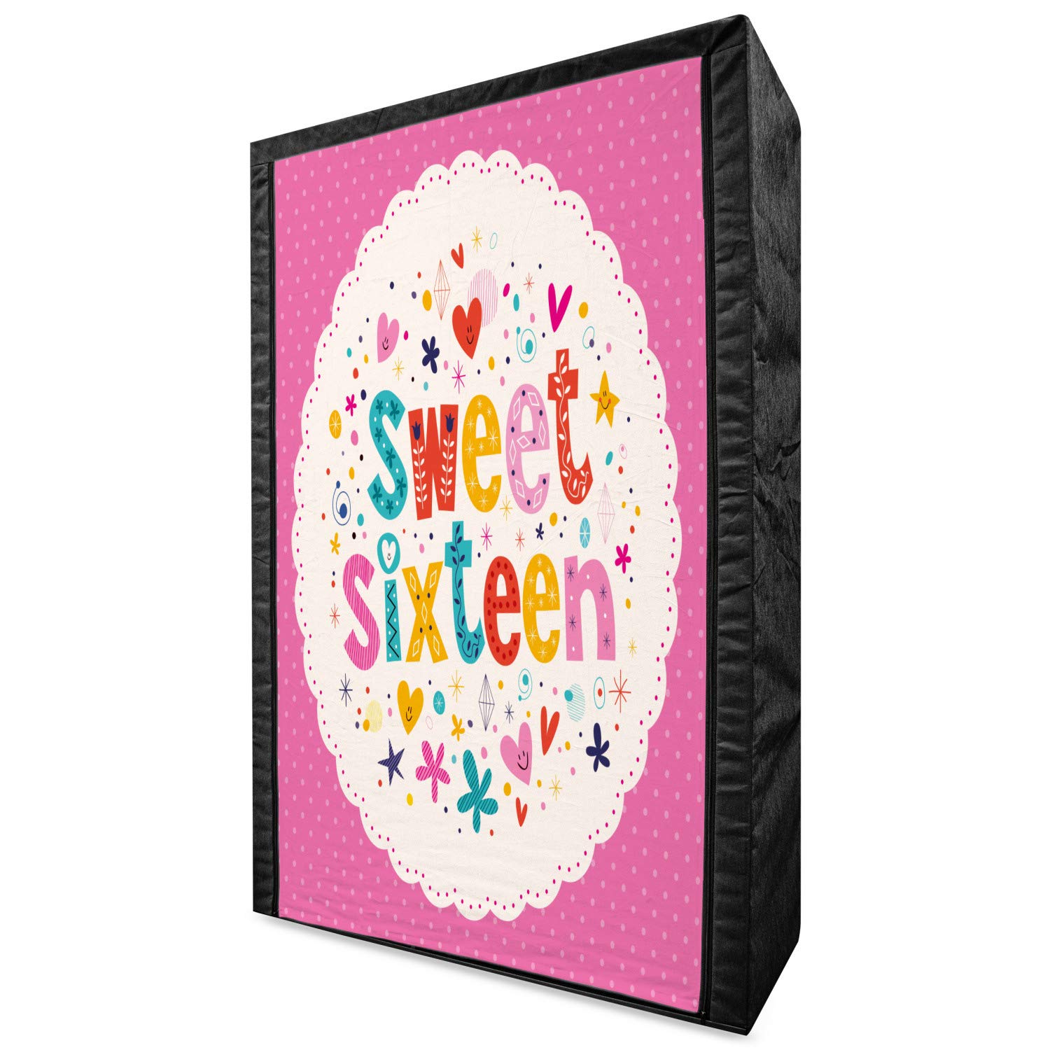 Ambesonne 16th Birthday Fabric Wardrobe Organizer - Portable Closet with Shelves, Nostalgic Lace & Polka Dot Design, 42.5 Inch Multicolor Storage Solution for Teens - Perfect for Bedroom, Dorm, or Gift Idea