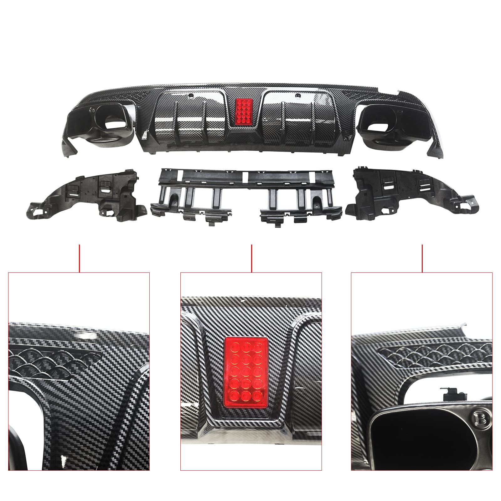 Carbon Fiber Rear Diffuser for 2015-2021 Mercedes-Benz W205 C-Class C63 C63S AMG - ABS Painted B-Style Bumper Upgrade - Enhances Aerodynamics & Sporty Look for Street Racing & Car Shows