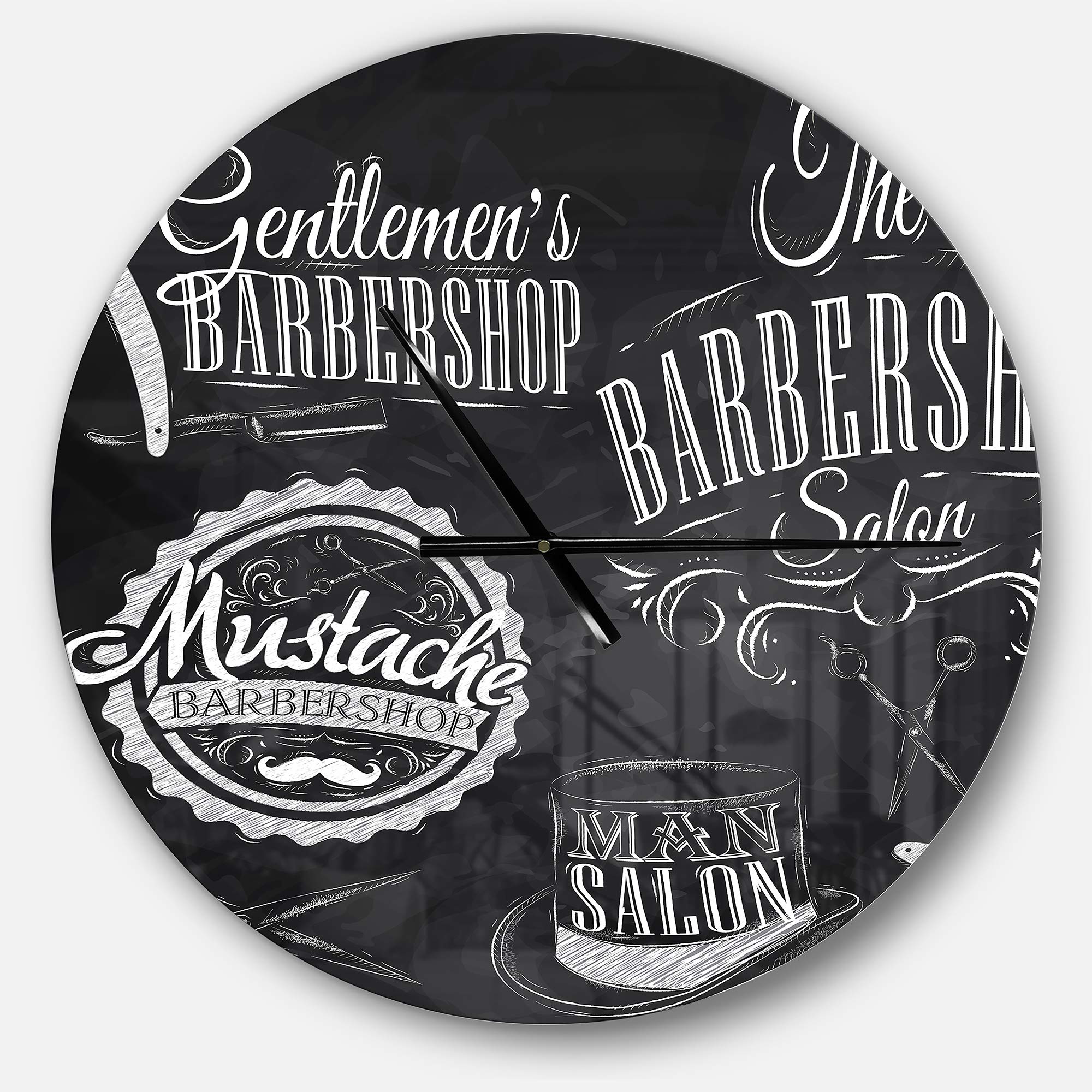 Designart Barbershop Wall Art Set - Modern & Contemporary Round Metal Wall Clock for Home, Living Room, Bedroom & Office Decor | Perfect for Salon, Barber Shop & Man Cave Wall Decor