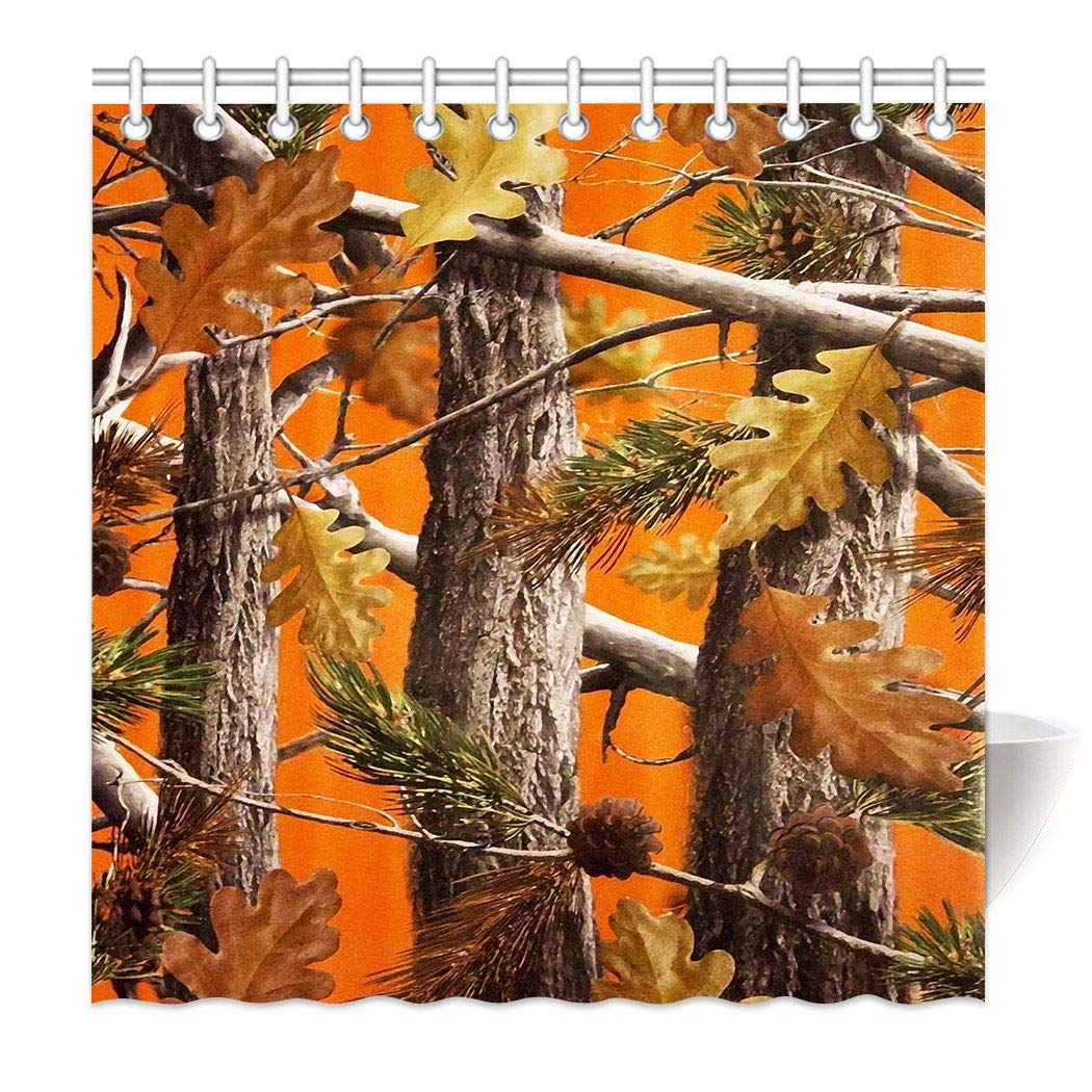 Premium Waterproof Shower Curtain Set with Rust-Resistant Hooks - 72x72 Inch Bathroom Decor in Stylish Trees Orange Pattern | Perfect for Modern Bathrooms & Spa-Like Retreats