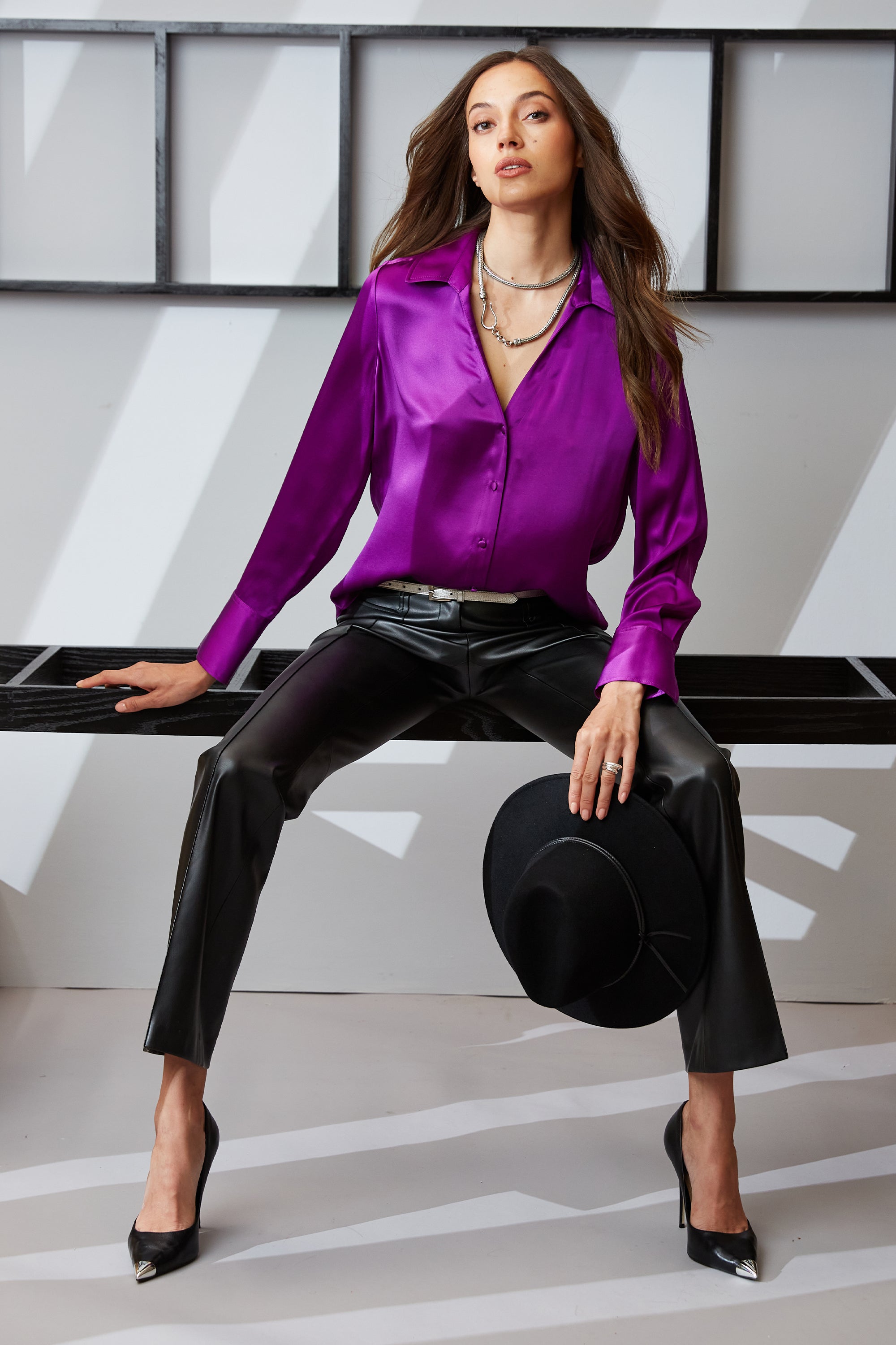 Silk Satin Button Down Shirt for Women - Elegant Blouse with Long Sleeves & Classic Collar - Perfect for Office, Business Meetings & Formal Events