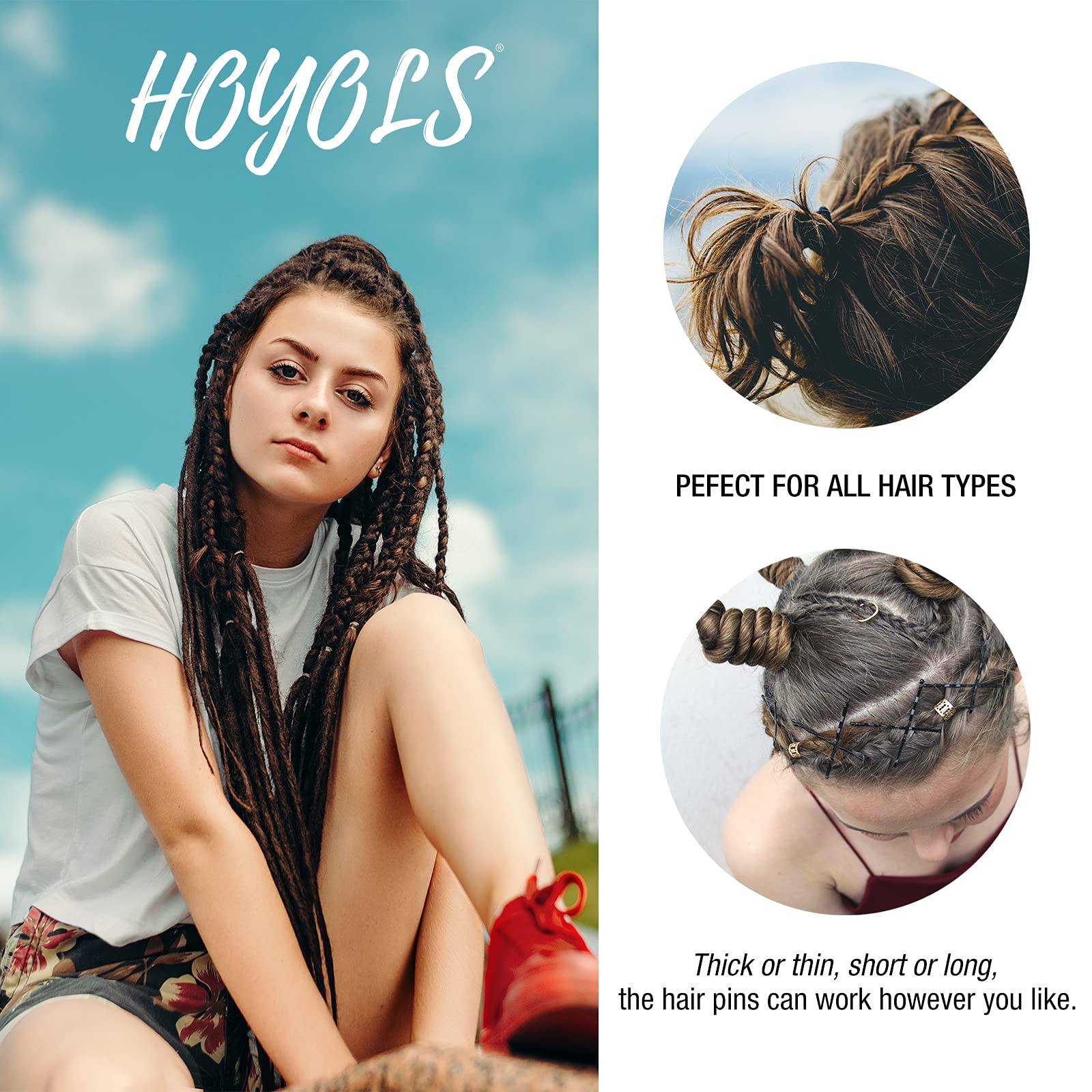 HOYOLS Black Premium Bobby Pins for Thick Hair - 100 Count (2 Inch) Strong Hold Hair Clips for Wavy, Curly & Straight Hair - Perfect for Updos, Braids & Everyday Styling