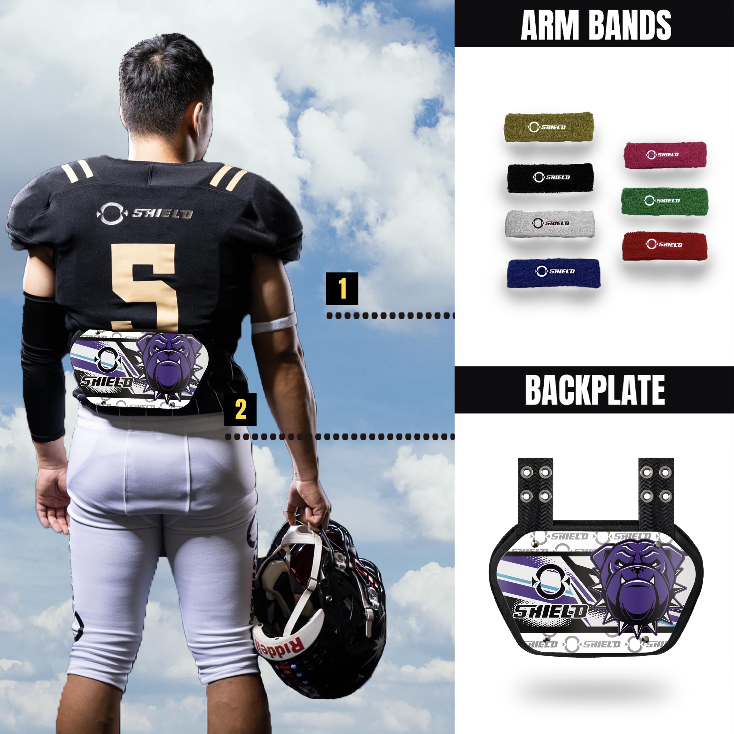 O Shield Danger Dog Football Back Plate - Lower Back Protector for Football Players - Rear Impact Protection Pads for Tackle & Training - Perfect for Youth & Adult Football Safety Gear